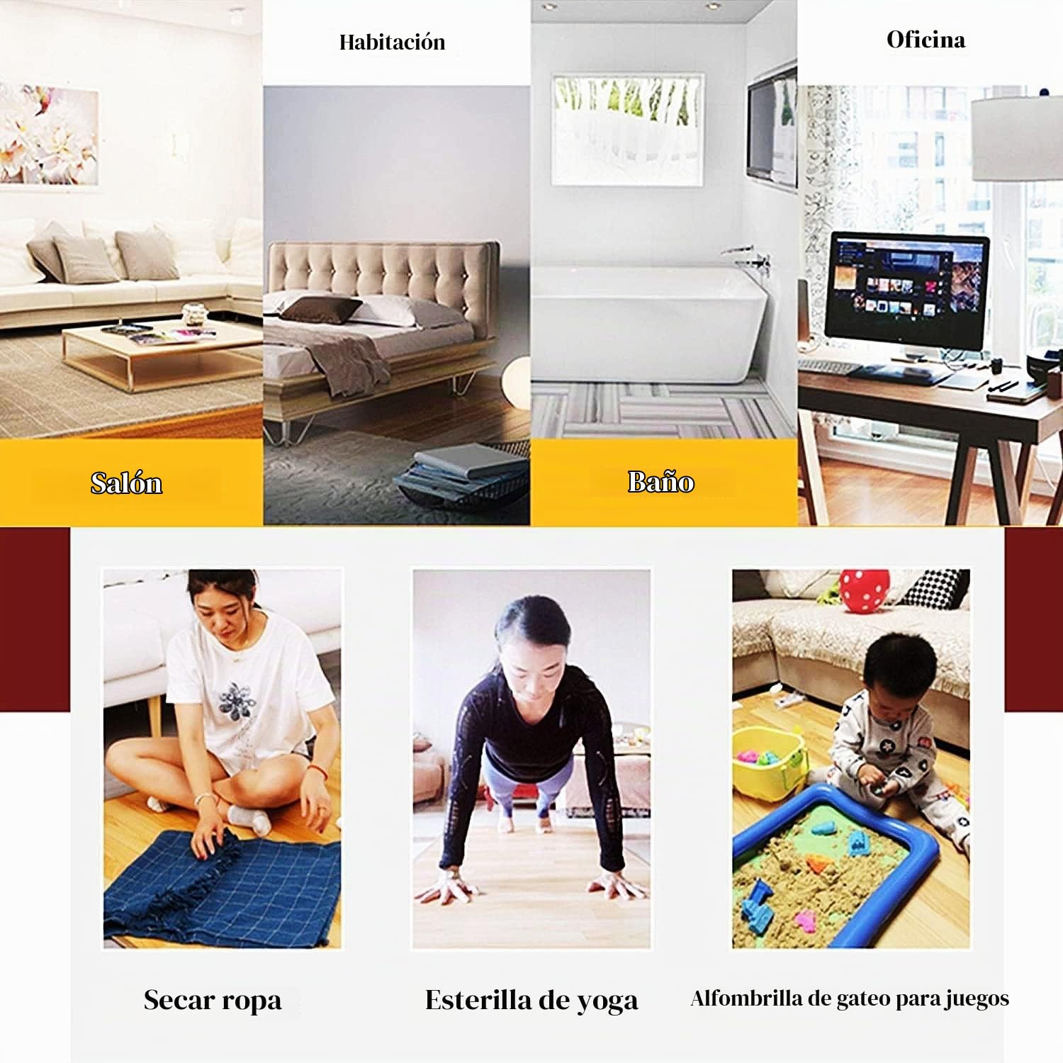 Alfombra eléctrica, tapete calefactable para el suelo, almohadilla calefactora eléctrica, calentadores de pies calefactados para el hogar, calentador eléctrico portátil(H,55x90cm)