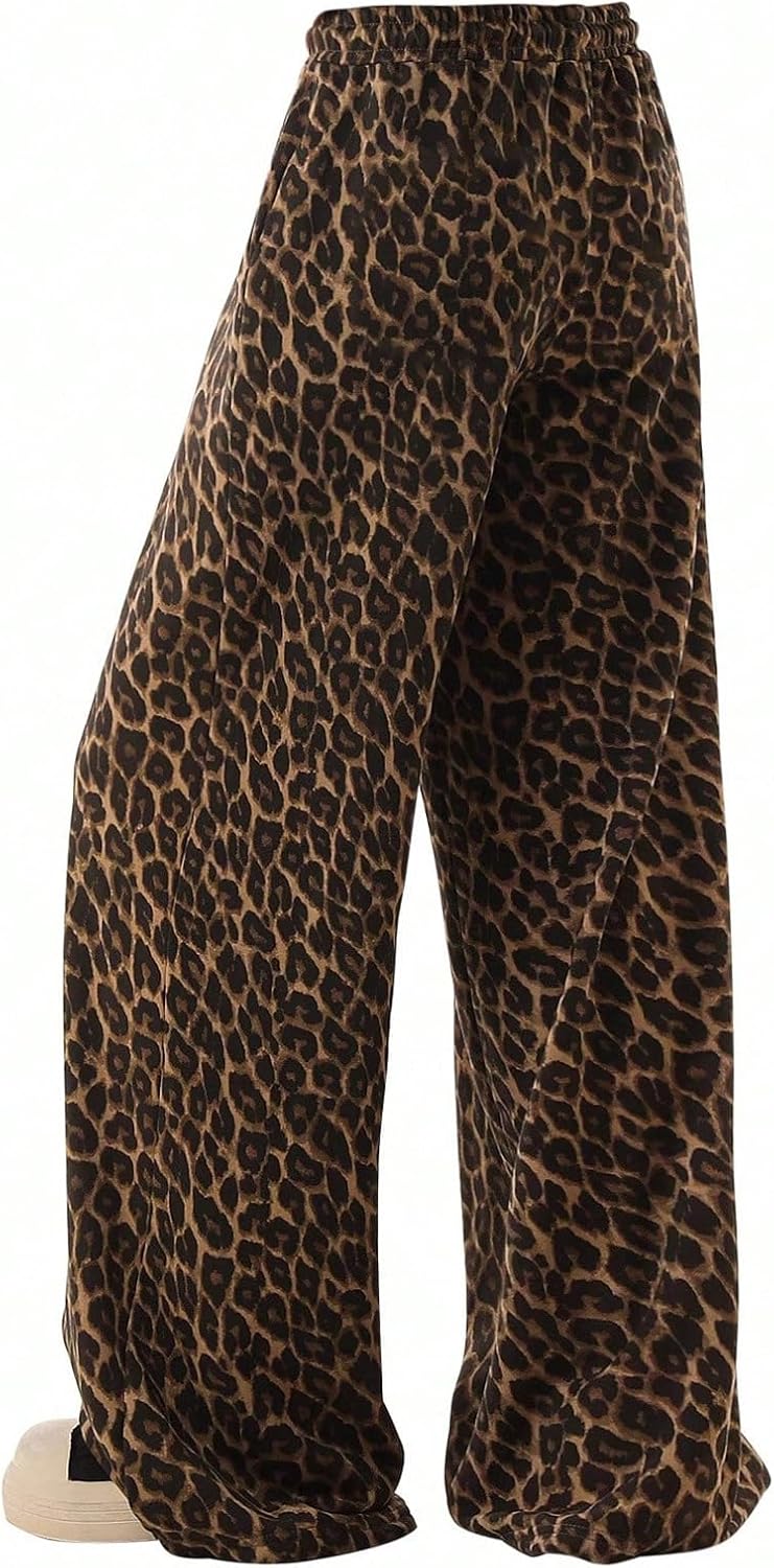 SHENHE Women's Leopard Baggy Sweatpants Drawstring Wide Leg Cheetah Print Casual Lounge Sweat Pants - Image 2