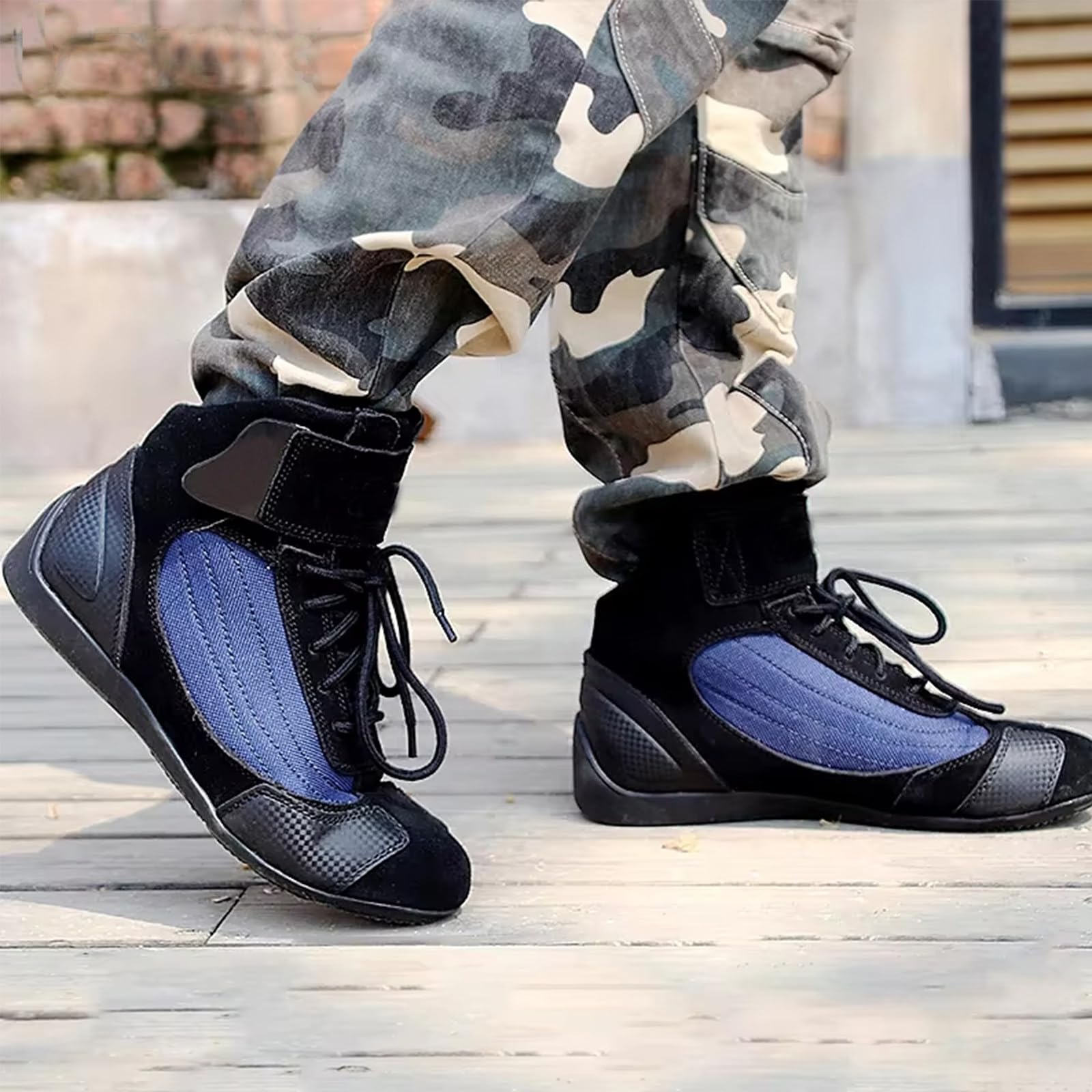 wasserdichte Belüftete Motorradstiefel für Herren Und Damen Sommer Wildleder Urban Casual Riding Schützender Knöchel Kurzes Design Atmungsaktive,Black-42