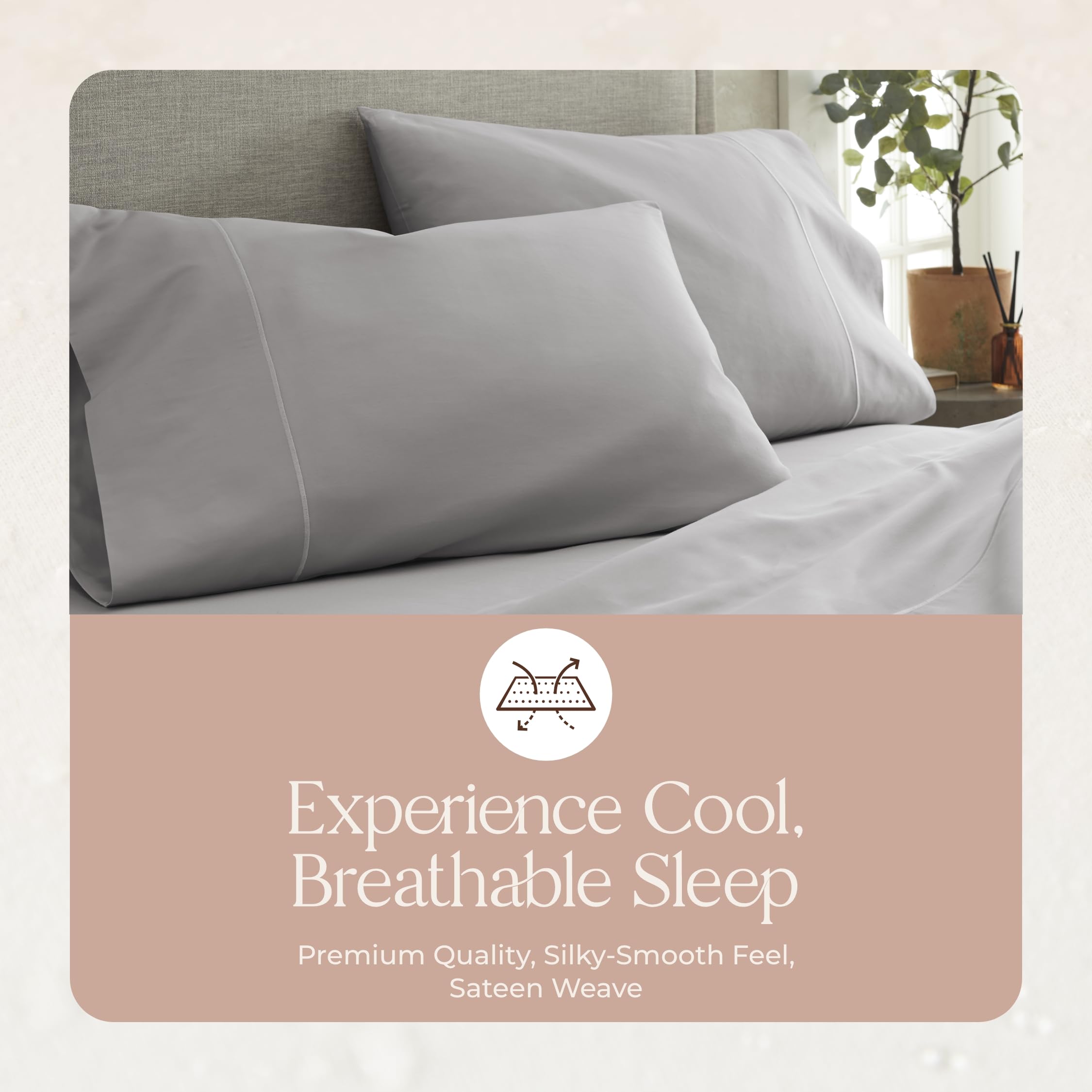 Whisper Organics Juego de fundas de almohada 100 % algodón orgánico, 500 hilos, certificado GOTS (estándar, gris)