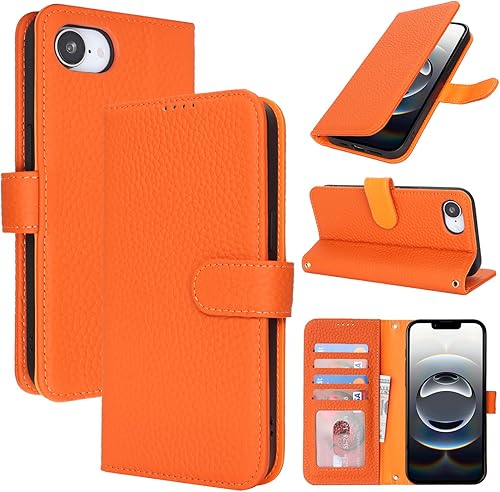 Vista 60 de Zouzt Funda para iPhone 11 de 6.1 pulgadas de piel auténtica con 4 ranuras para tarjetas, tarjetero con bloqueo RFID, tapa magnética, función atril