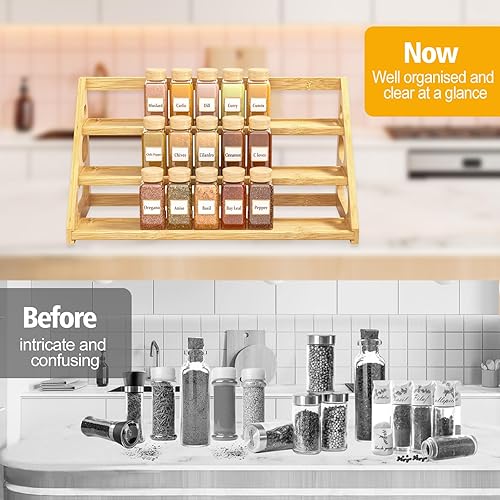 Miniatura 2 de Estante de especias  Organizador de especias escalonado para gabinete  Estante de especias de bambú de 3 niveles para encimera