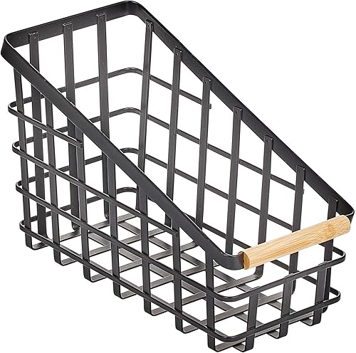 Miniatura 8 de mDesign Cesta organizadora de almacenamiento de cocina de alambre de metal delgado inclinado con mango de madera para organización de despensa,