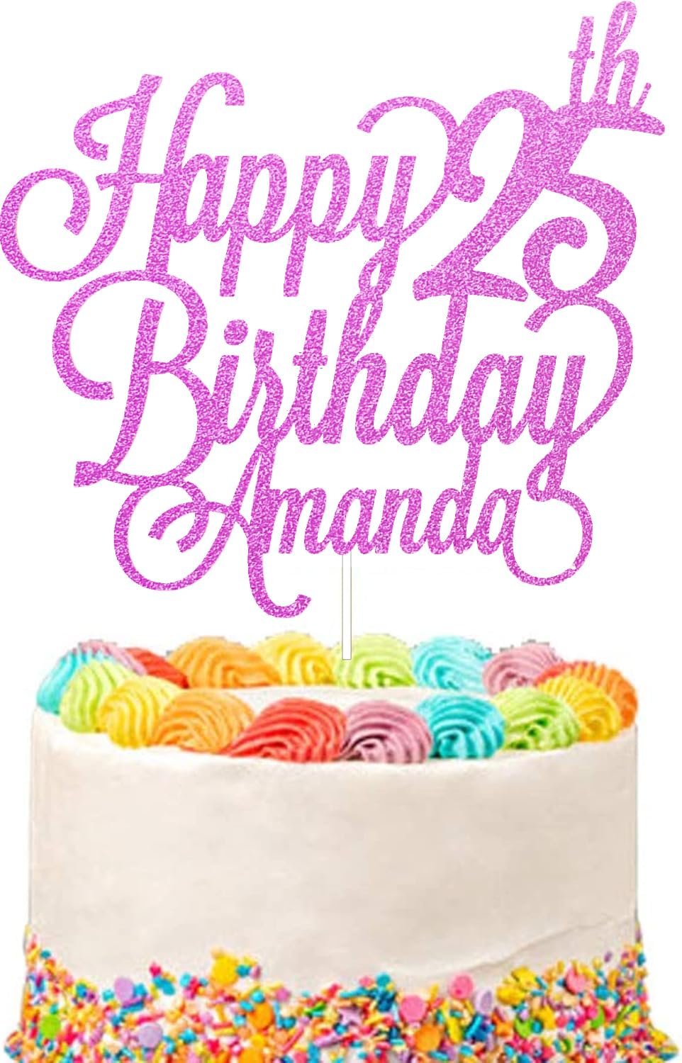 Personalised Happy Birthday Glitter Cake Topper Customised with Any Name & Any Age Party Cake Decoration for 1st 10th 13th 16th 18th 20th 21st 30th 40th 50th 60th 70th 80th (Pink) — image 1