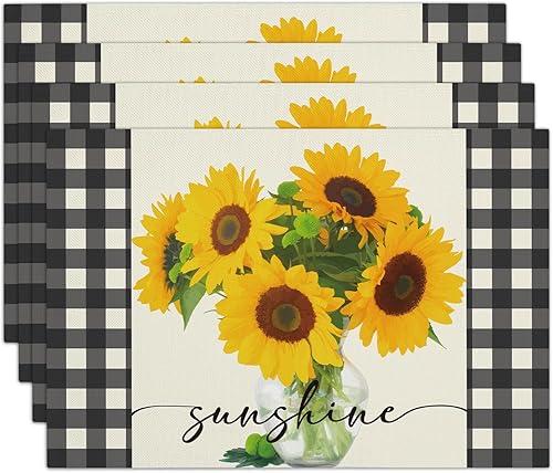 Miniatura 17 de Juego de 4 manteles individuales con lazo azul, 12 x 18 pulgadas, impermeables, lavables, resistentes al calor, manteles individuales para comedor,