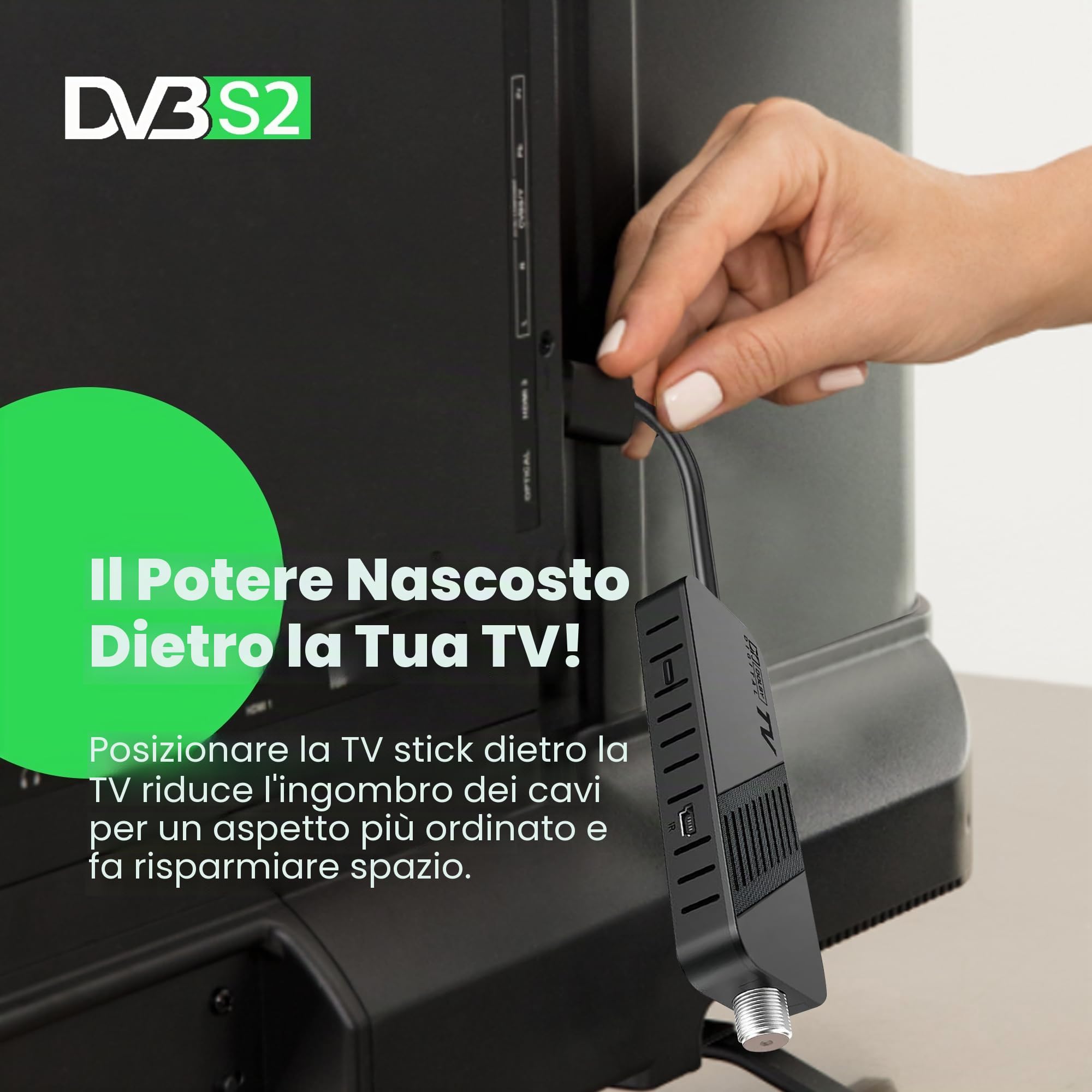 LEYF Ricevitore satellitare DVB-S2 Full HD 1080P HDMI TV Stick nascosto dietro TV display digitale H265 HEVC Main 10 bit telecomando universale 2 in 1 USB