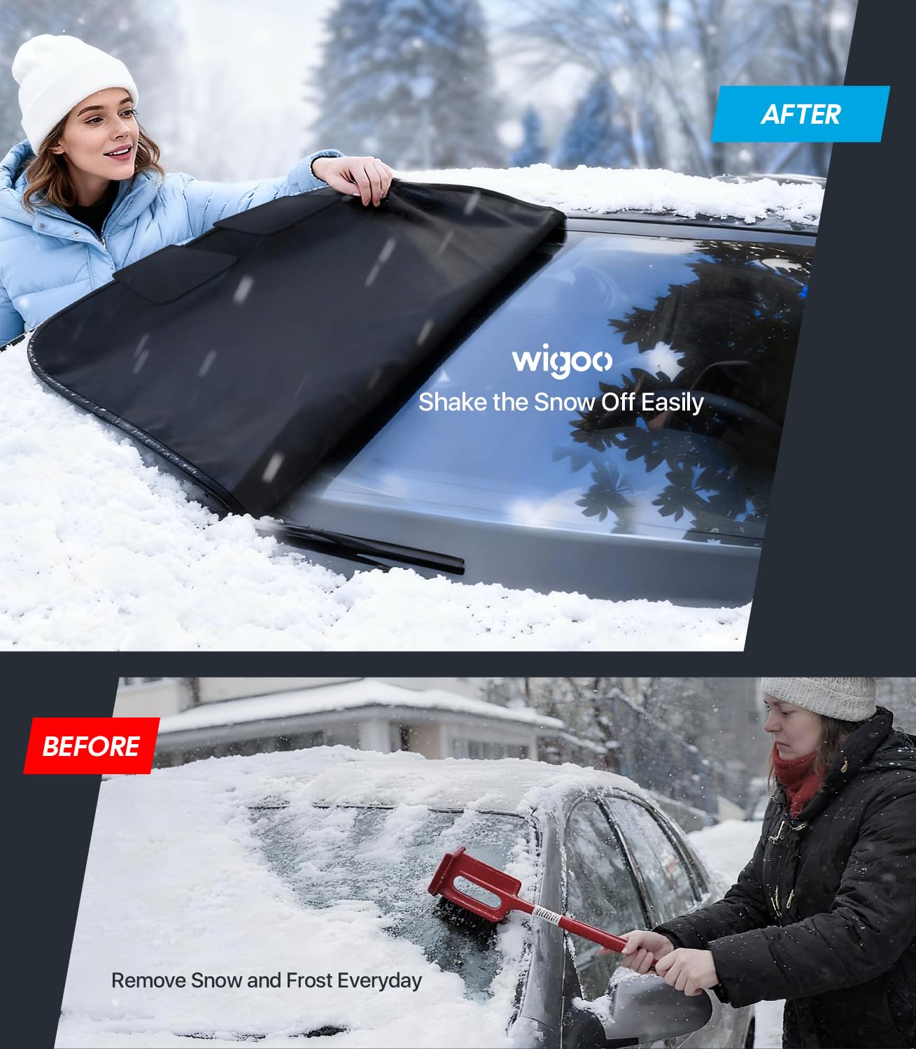 Wigoo 2026 Upgrade Car Windshield Cover for Ice and Snow Windshield Snow Cover for Winter Snow Frost 600D — view 2