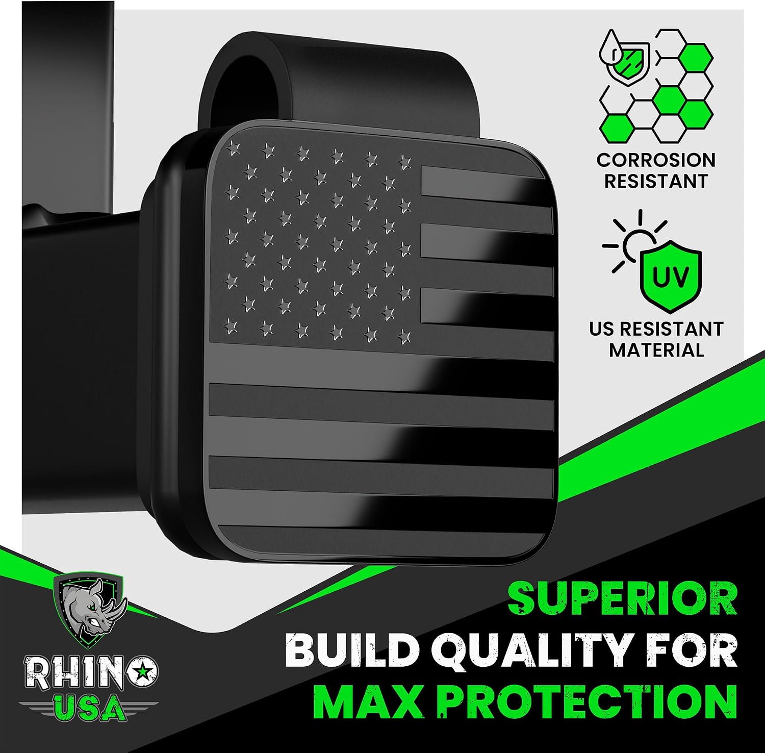 Rhino USA American Flag Trailer Hitch Cover for 2 Inch Receivers - Protects Tow Hitch Covers from Dust, Water, Mud and Snow - Ultimate Hitch Covers for Trucks, Jeep, Tacoma, Ford, GMC & More!