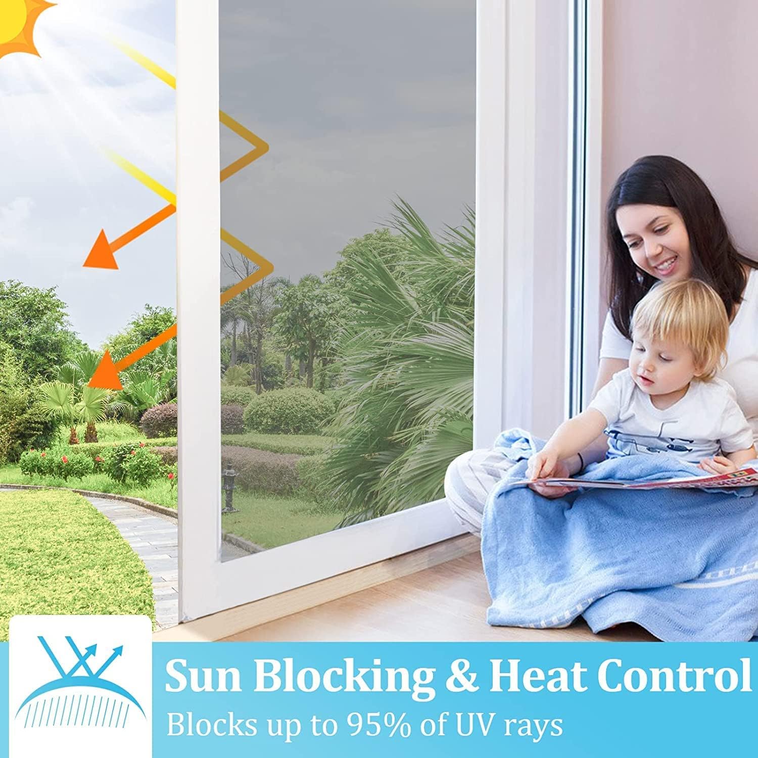 HOME13™ 70% Light Black Window Glass Film Daytime Privacy, Sun Blocking Heat Control Anti UV Reflective Film Static Cling Window Home Office Living Room (20 * 36 in) 1