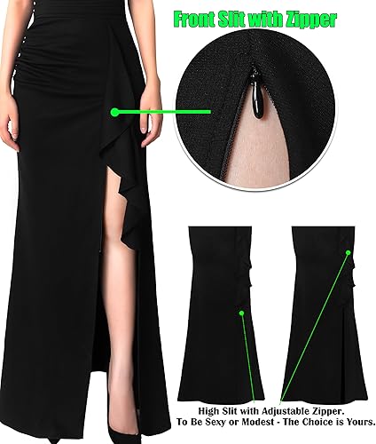 Miniatura 5 de VFSHOW Vestido largo formal con volantes fruncidos para mujer, para noche, graduación, boda, fiesta