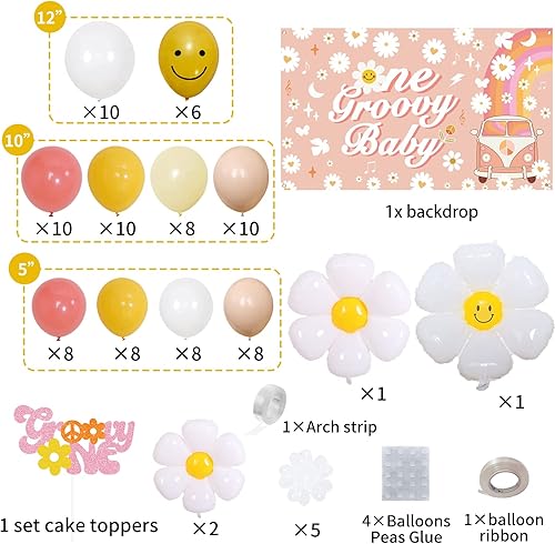 Miniatura 2 de Groovy One Party Decor One Groovy Baby - Decoración de cumpleaños para niña, guirnalda de globos, decoración de pastel para margarita hippie 1er
