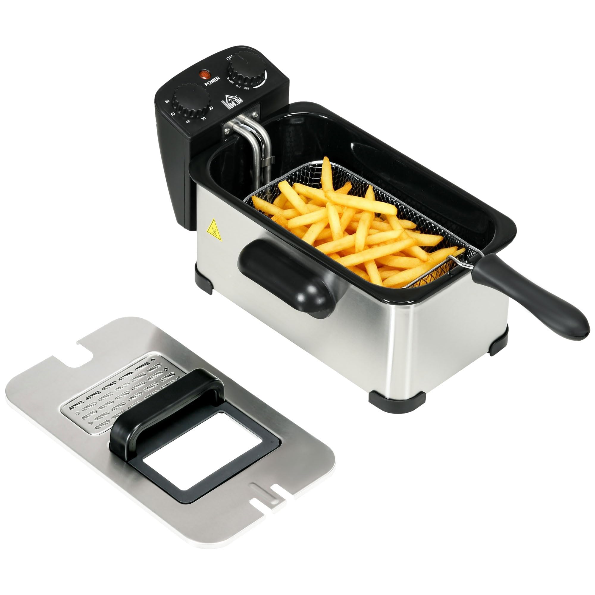 HOMCOM 3 Litre Deep Fat Fryer Stainless Steel Adjustable Temperature 2000W