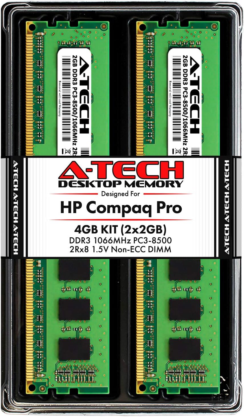 4GB KIT (2 x 2GB) For HP-Compaq Pro Desktop Series 4000 (Small Form Factor) 6000 (MicroTower) 6000 (Small Form Factor). DIMM DDR3 NON-ECC PC3-8500 1066MHz RAM Memory. Genuine A-Tech Brand.