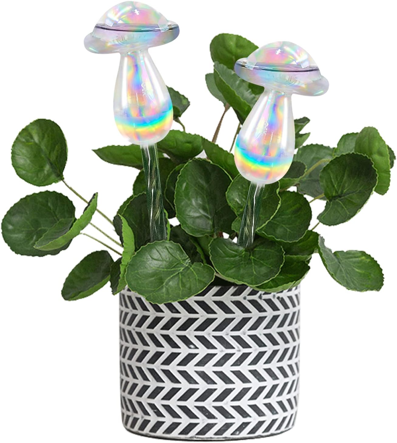 Rainbow Plant Watering Globes, Rainbow Gradient Color Plant Watering Bulb Devices,Mushroom Self Watering Spikes Iridescent, Pack of 4