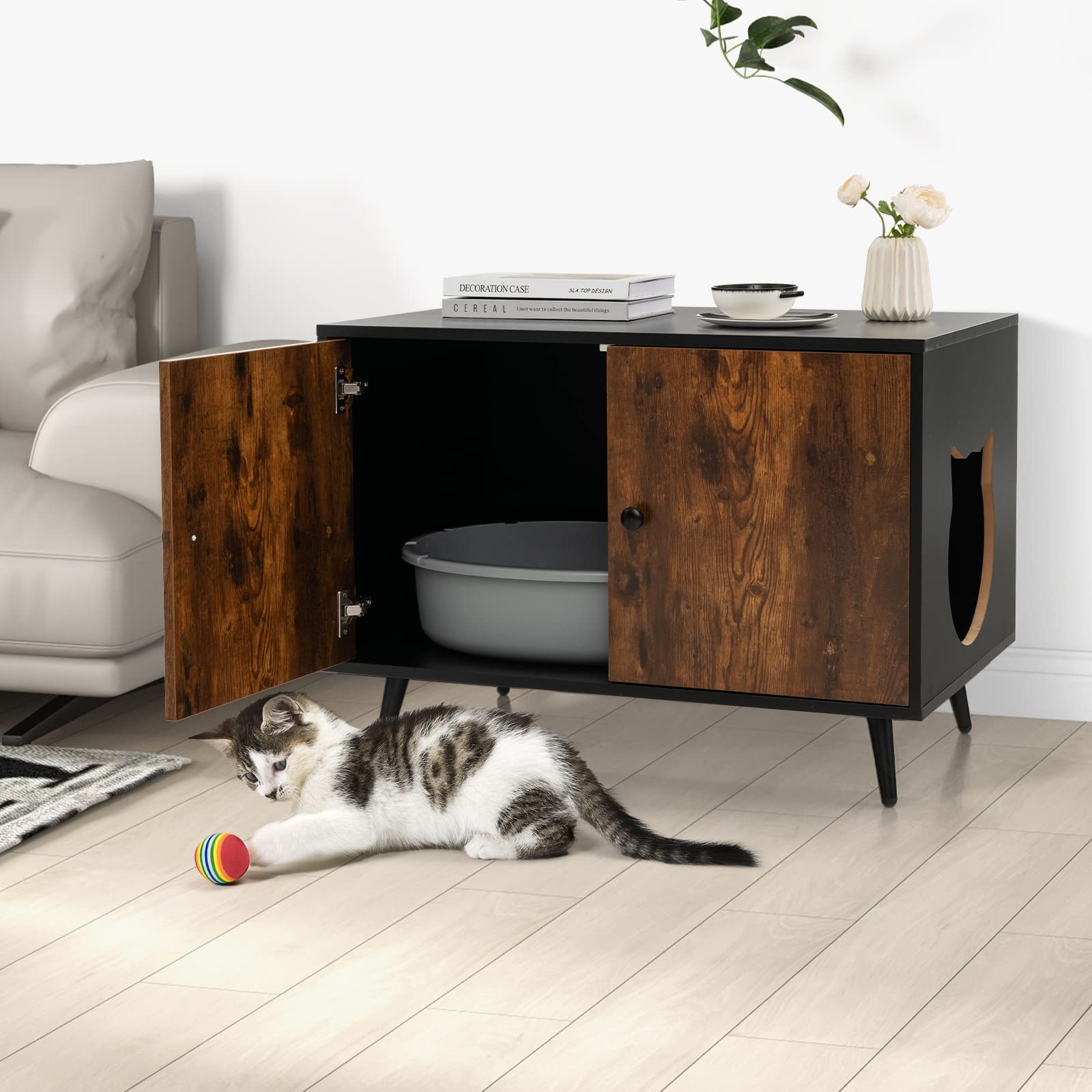 Litter Box Cabinet Tangkula Cat Litter Box Furniture - Hidden Litter Box Enclosure With Double Doors Pet House Nightstand