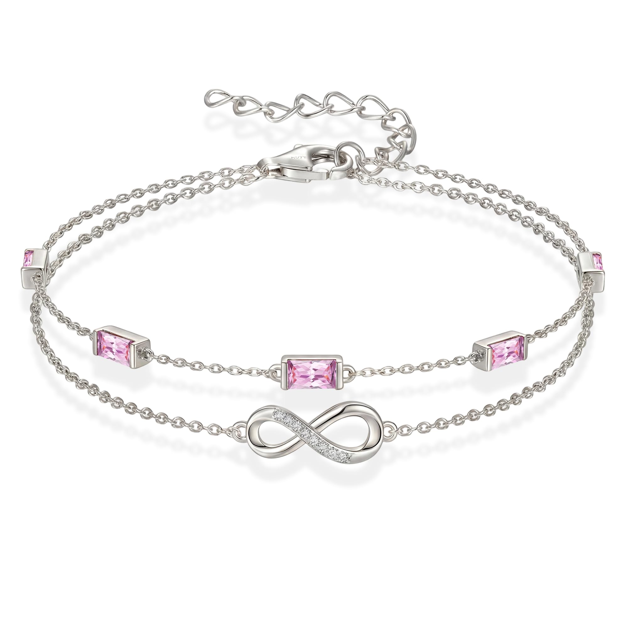 G&GEMSJEW Infinity Armband Damen- 925 Sterling Silber Layered-Armbänder für Damen, Armbänder Damen Mit Cubic Zirkonia Verstellbare Armband Schmuck für Damen Muttertag Valentinstag