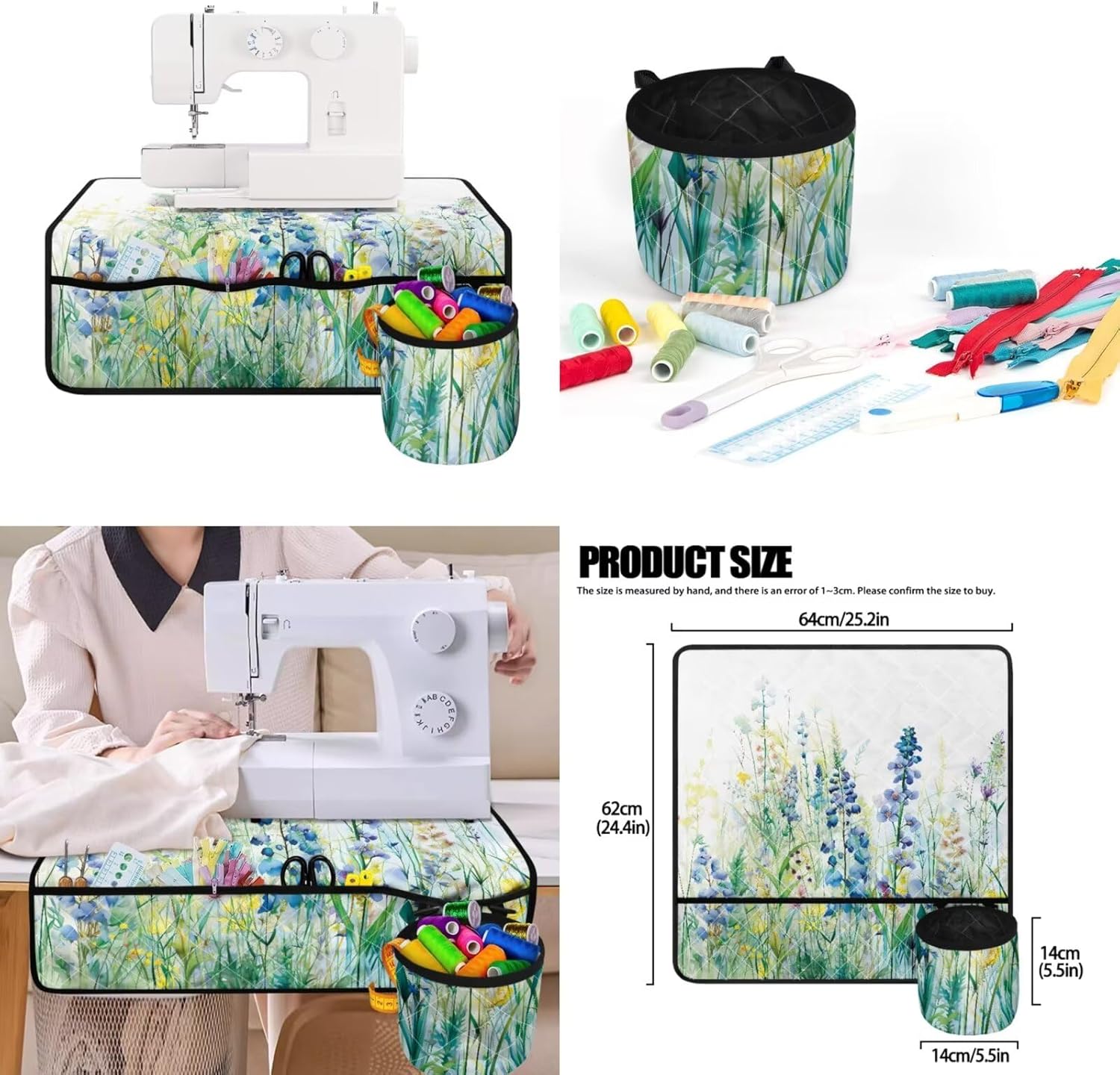 Sarogrorin Watercolor Wildflowers Machine Protective Cover and Table Mat Dust Proof Sewing Machine Cover Protective Mats to Reduce Noise 2 PCS