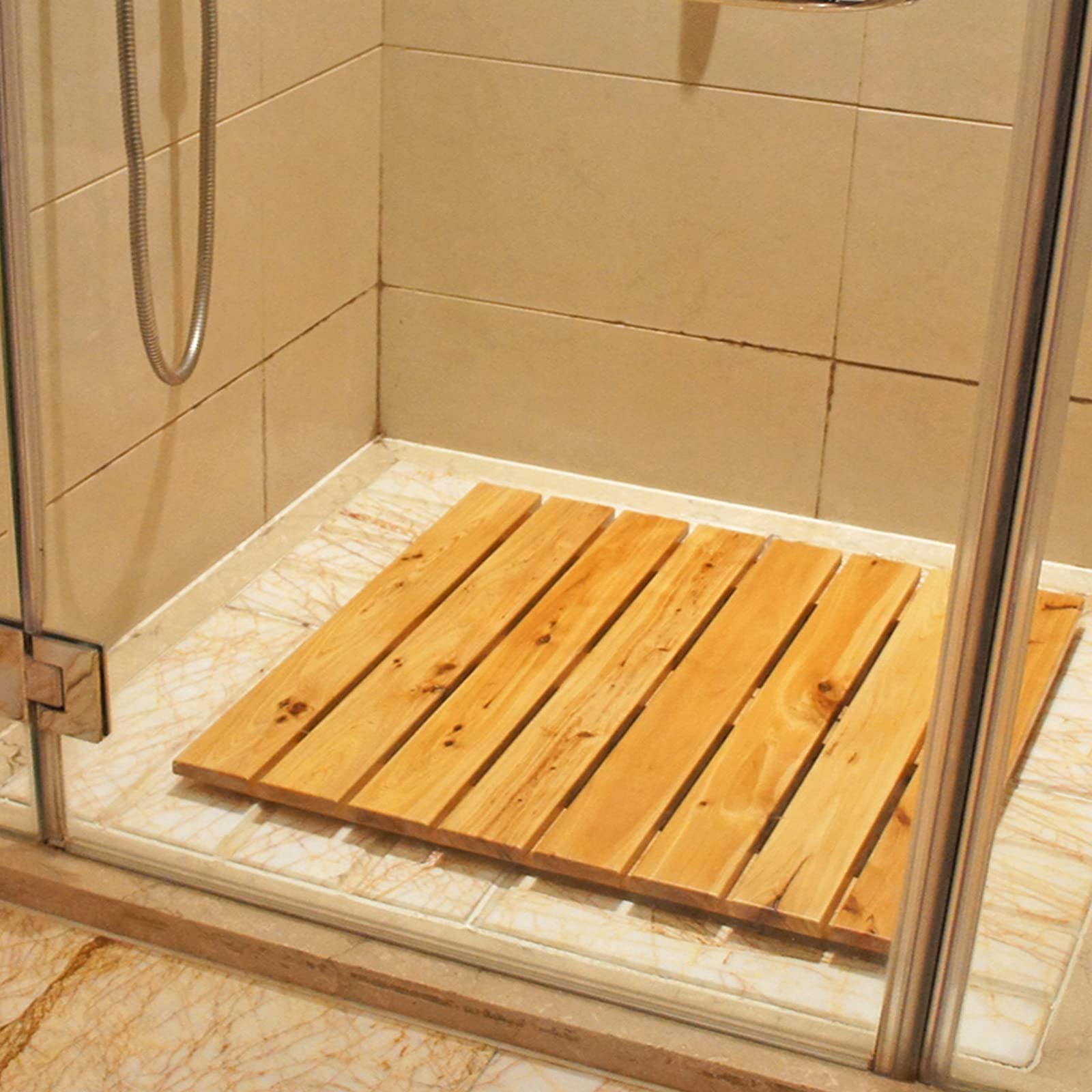 Elegante Tappetino da Pedana Doccia in Legno,Antiscivolo Pedana Doccia,Pedana per Doccia per Impieghi Gravosi,Pedana in Legno,per Interni ed Esterni,Vasca da Bagno,Spa,Sauna (80x60cm/31x24in)