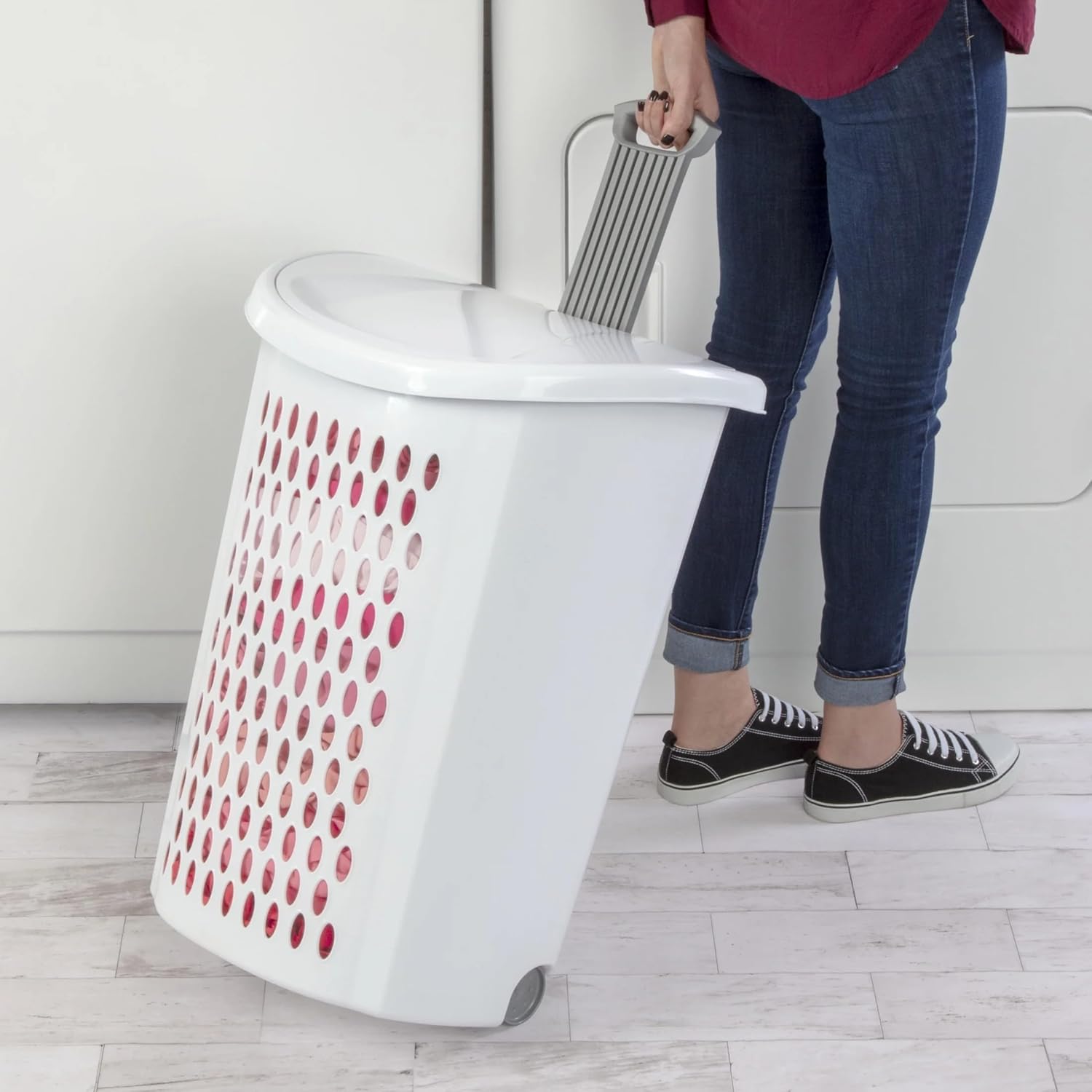 Laundry Hamper with Wheels, Large & Tall Dirty Clothes Hampers for Bedroom Aesthetic, Laundry Room, Bathroom, White