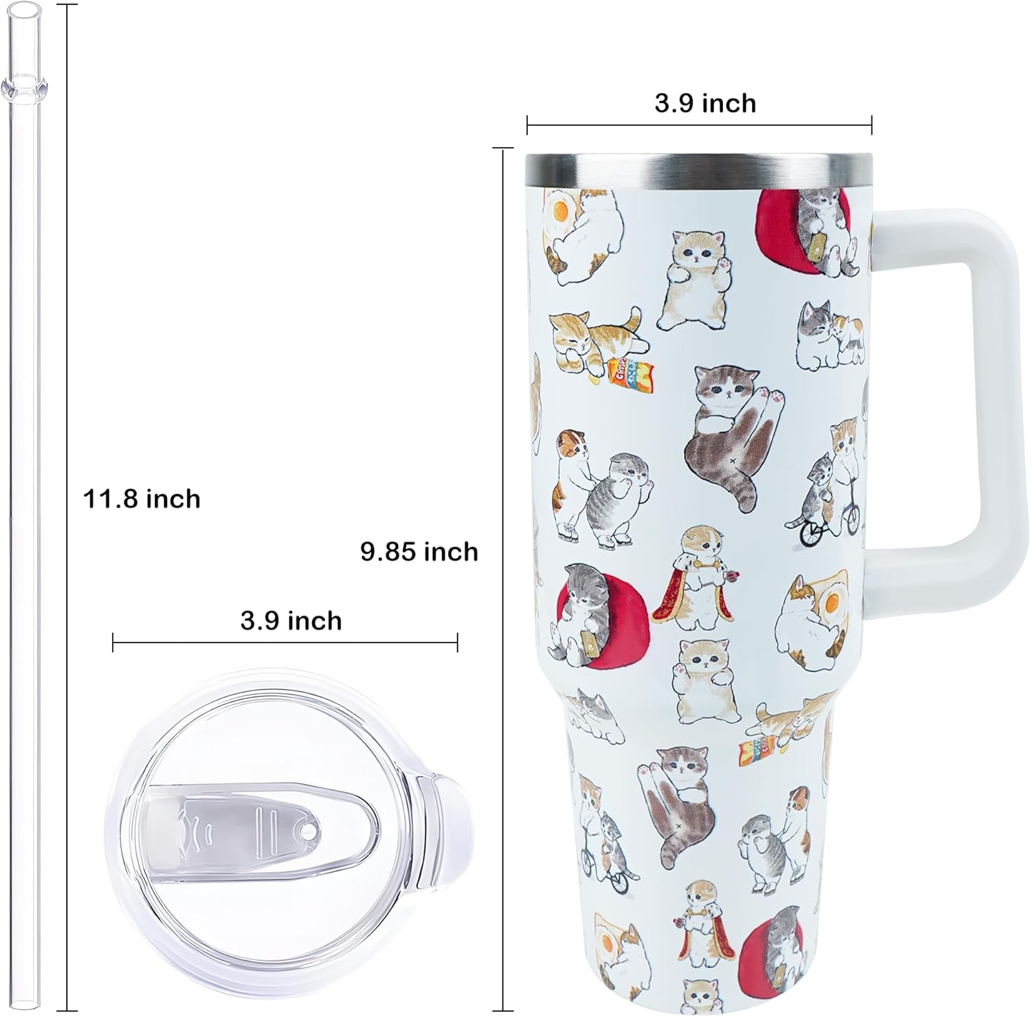 40 oz Tumbler with Handle and Straw, Stainless Steel Insulated Cup with Leak Proof Lid and Straw Lid, Keep Drinks Cold and Hot for Hours(Cat) - Image 2