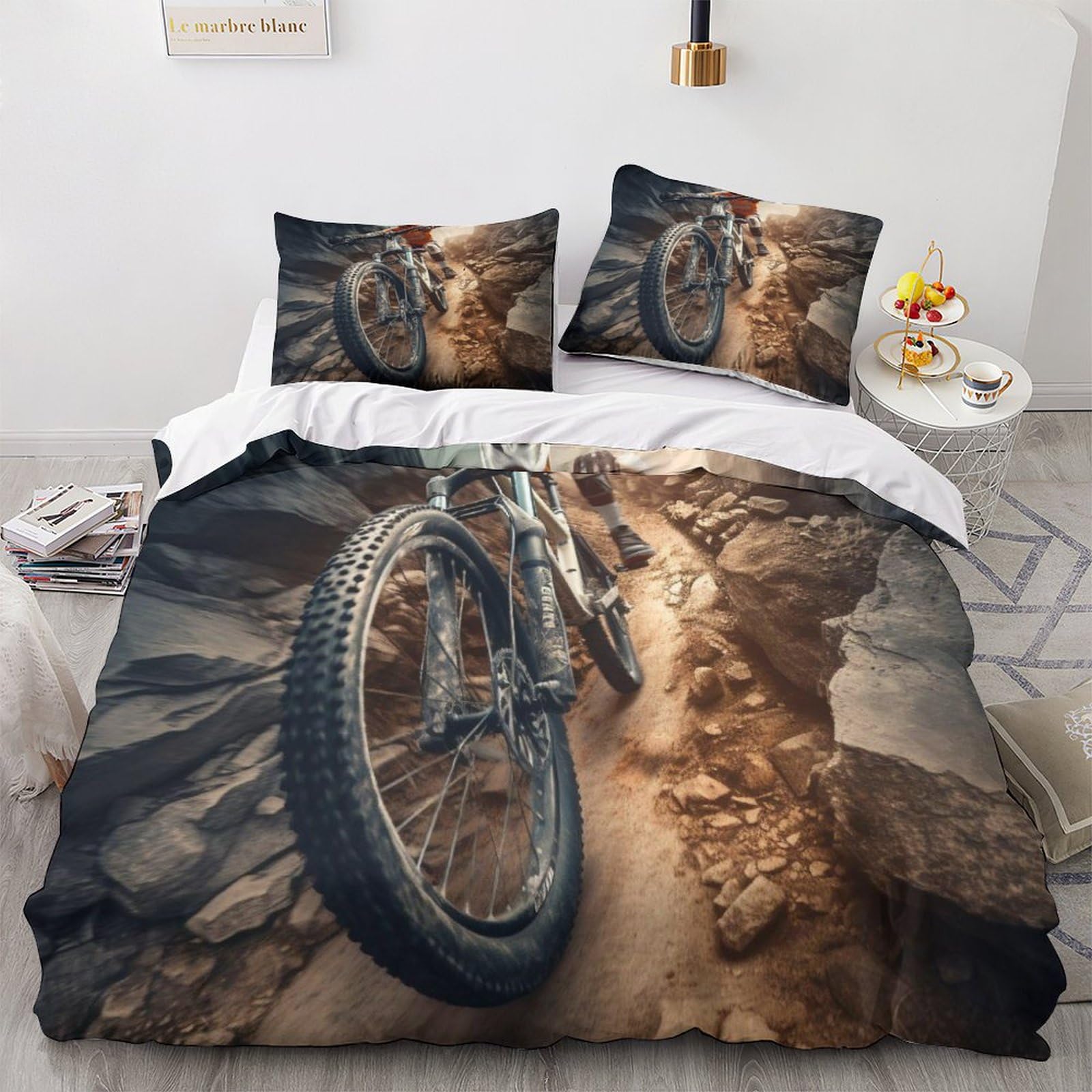 GEEYOU Bikes Finesse Rider Bedding Set Hidden Zipper Duvet Cover Set with Pillowcases Quilt Cover Set Sleeping Aid Comforter Cover Various Sizes for Kids Adults Double（200x200cm）
