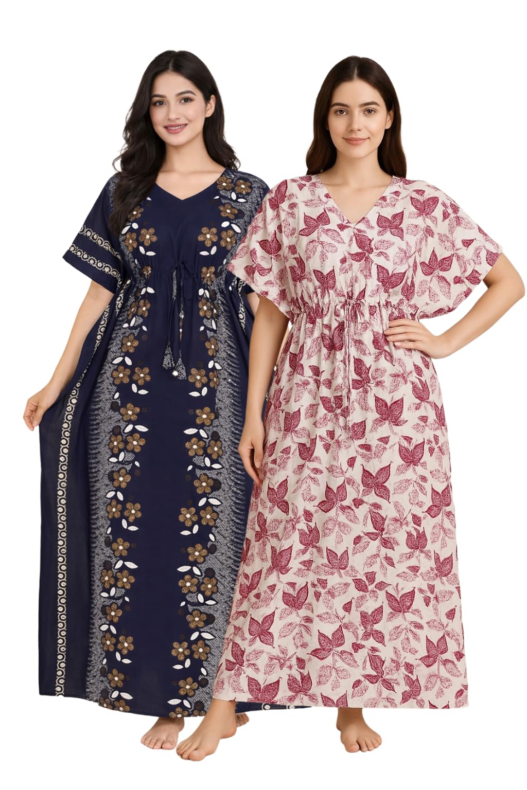 Bahumaan Pure Cotton Kaftan Nighty for Women | Kaftan Maxi for Women | Kaftan Night Gowns for Women | Cotton Nighty for Women Stylish |