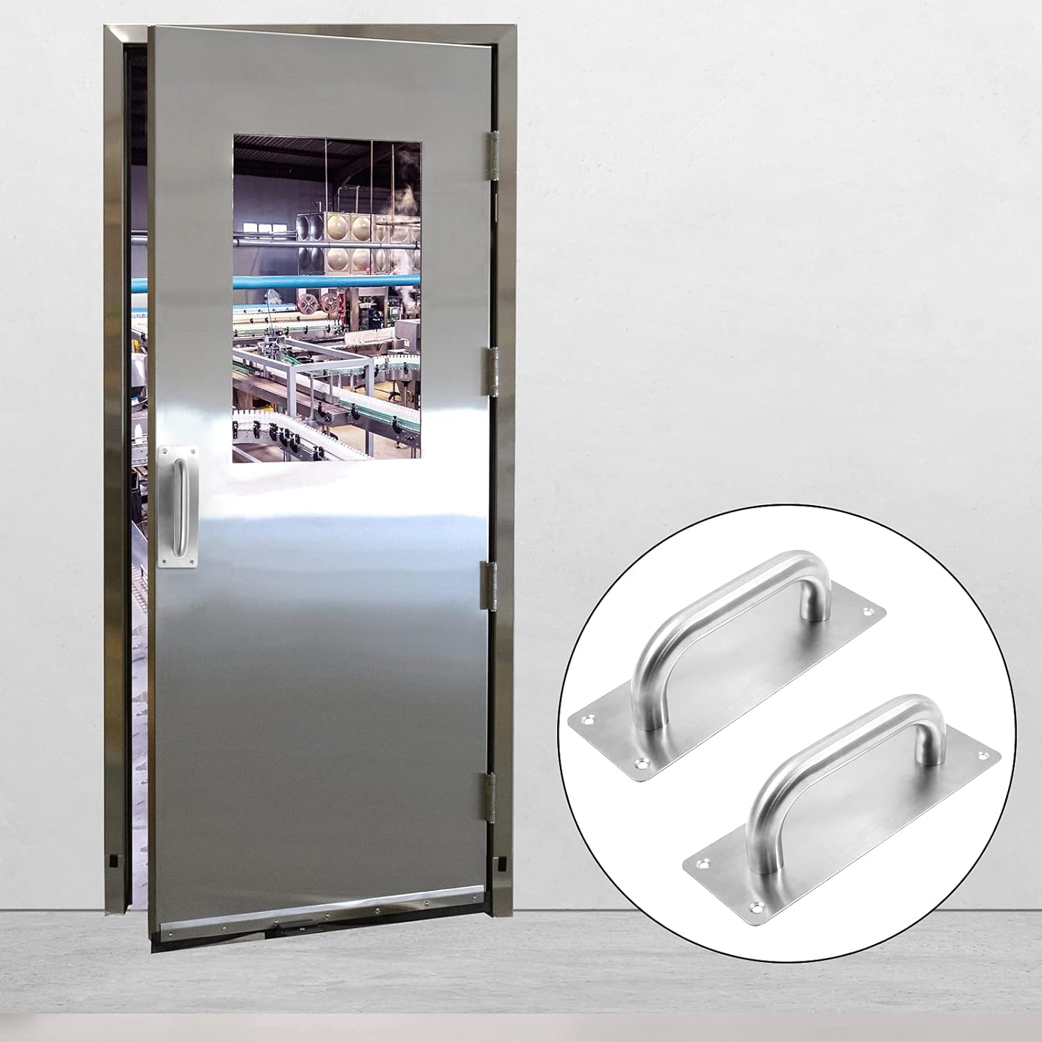 Jiozermi 2 Pcs Door Handle Pull, Stainless Steel Gate Door Handles, Commercial Door Handle Plate for Mark Restaurant Bar Business Place, 7.9" x 2.56"