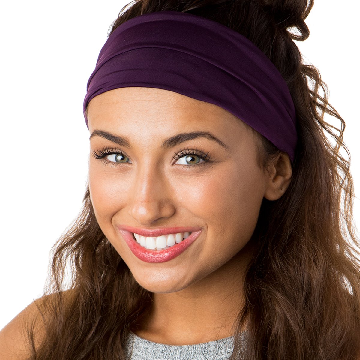 Hipsy Adjustable Cute Fashion Sports Headbands Xflex Wide Hairband for Women Girls & Teens (4pk Black/Bandana/Charcoal/Plum Xflex)