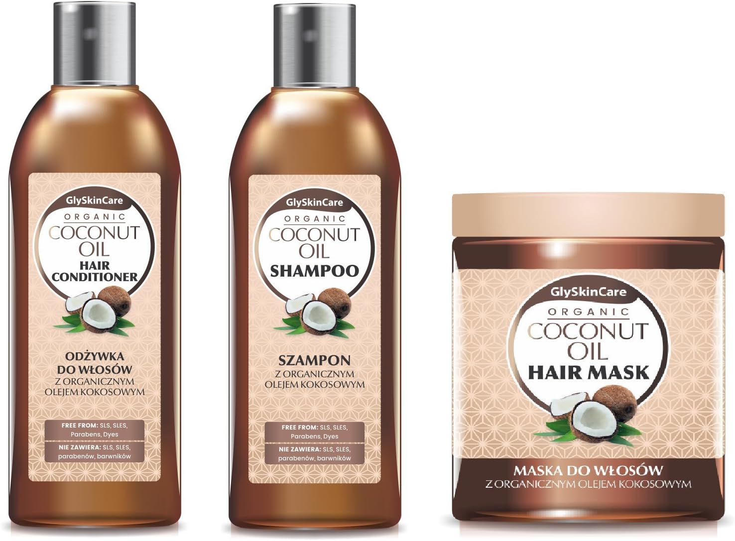 Coconut Hair Treatment Set: Coconut Organic Oil, Collagen & Keratin Hair Mask & Hair Conditioner & Shampoo - Infused with Natural Ingredients - Free from SLS, parabens and Dyes