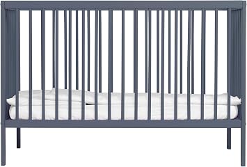 Mokee Mini Cot Bed Space Saving Cot - Wooden Crib with Adjustable Height - Converts to Toddler Bed - Scandinavian Design (Stone Blue)