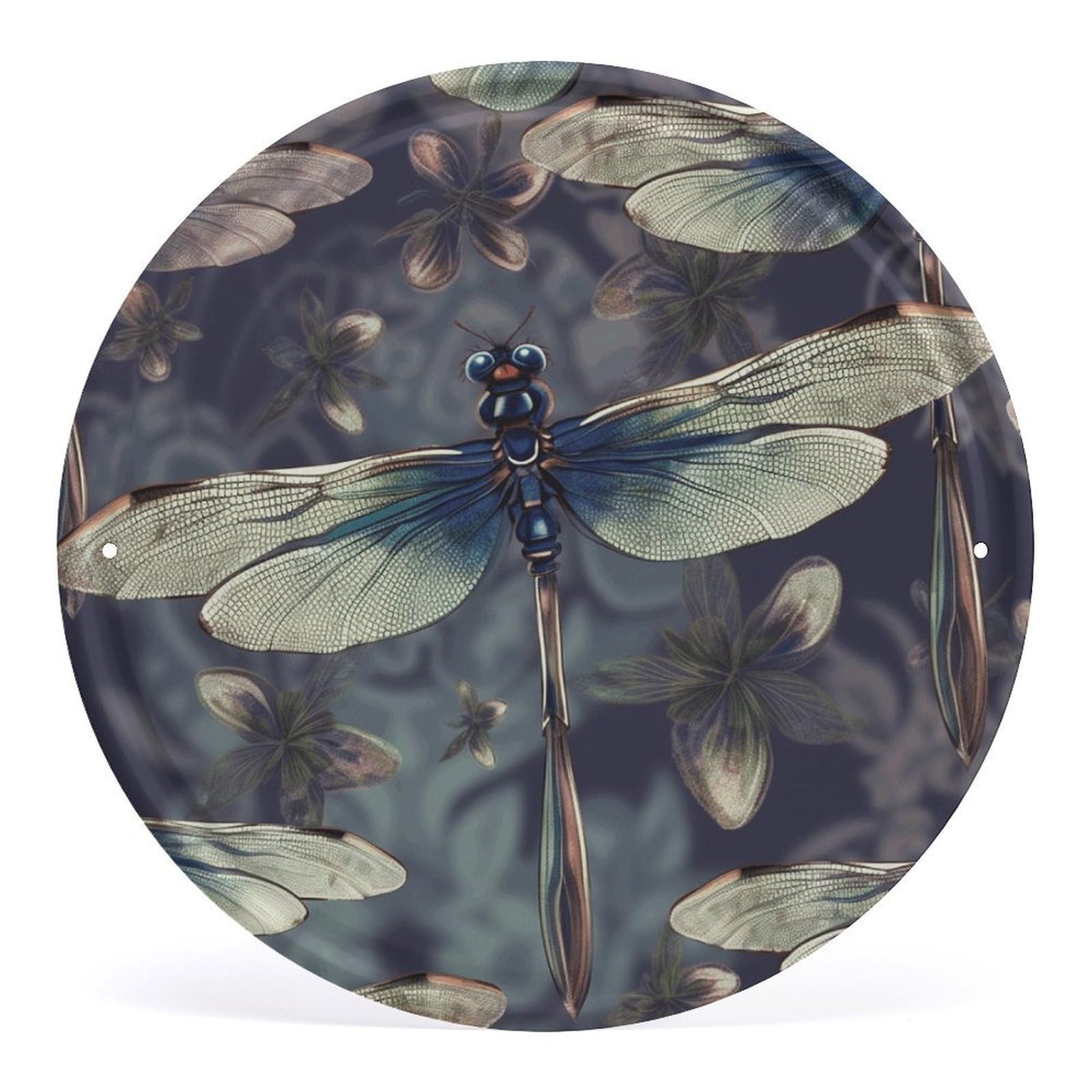 Fodpand Style Dragonfly Pattern Round Wall Art Hanging Decorations, Wall Decor Modern Minimalist Artwork, Tin Sign Hanging Picture For Living Room, Bedroom, Office, Hallway, 11.8X11.8 Inch