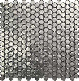 Glass Penny Round 1.03 sq ft/Piece Pack of 1,Silver Penny Round Mosaic Glass Tile – 4 x 5 Inch - Luxurious Design for Bathroom Walls, Kitchen Backsplash, Shower Walls - Elegant Wall Décor