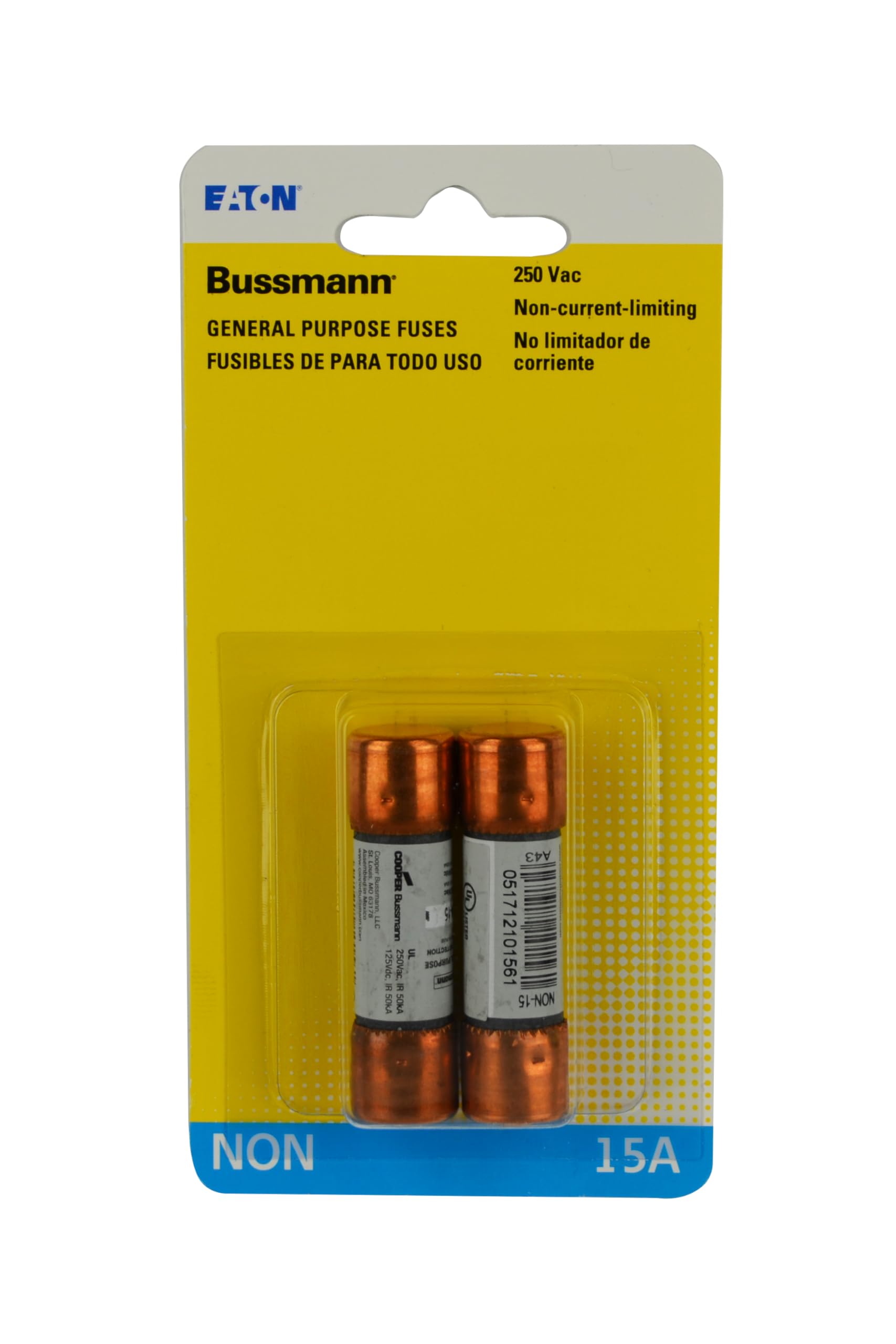 Fuse Tool BUSSMANN FUSES BP/NON-15 250V K5 One-Time 15 Amp Low-Voltage ...