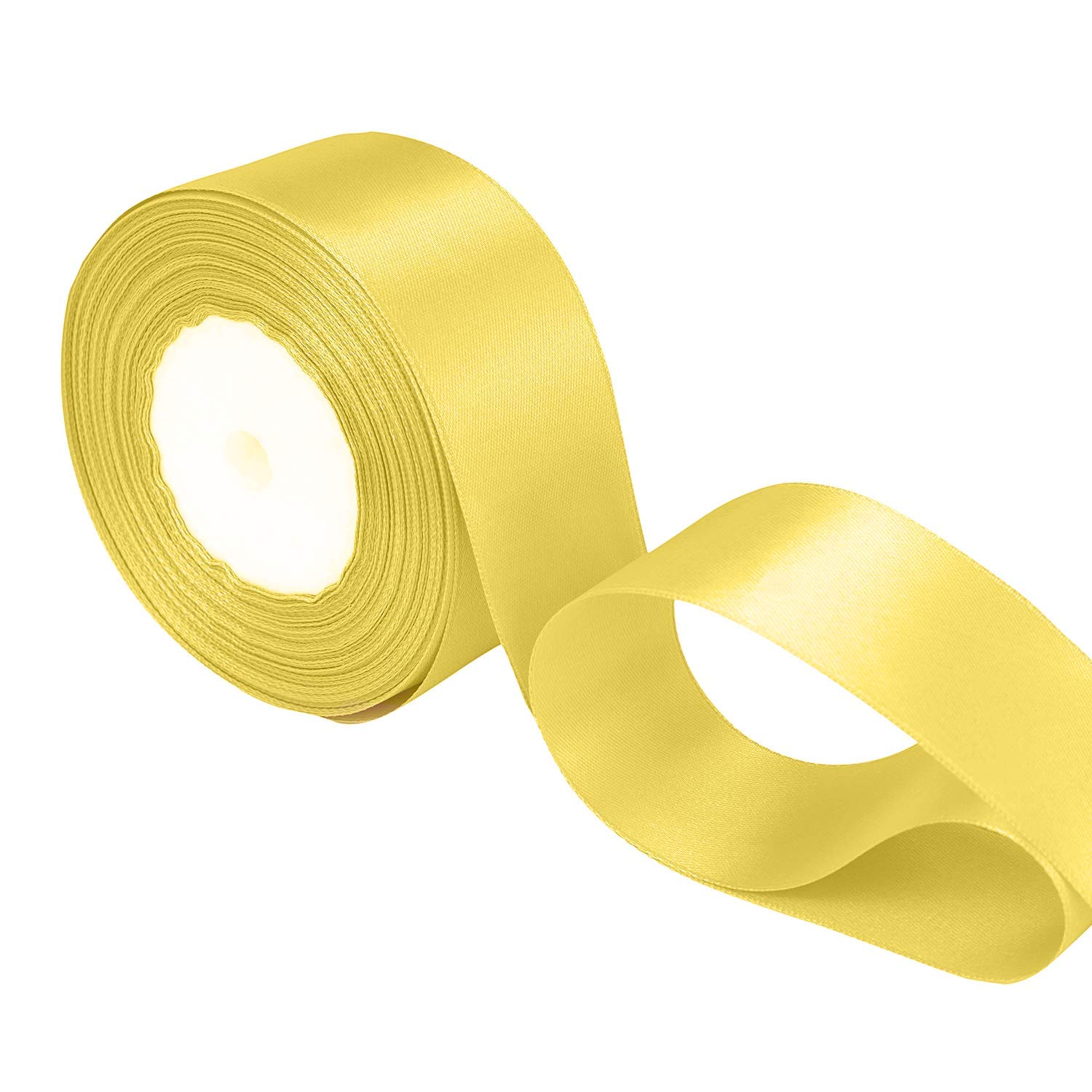 WedDecor Yellow Ribbon for Gift Wrapping, 50mm x 25 Metres Double Sided Polyester Satin Ribbon Roll for Christmas, Wedding, Crafting, Sewing, Hair Bow, Birthday Cake Decoration — image 1