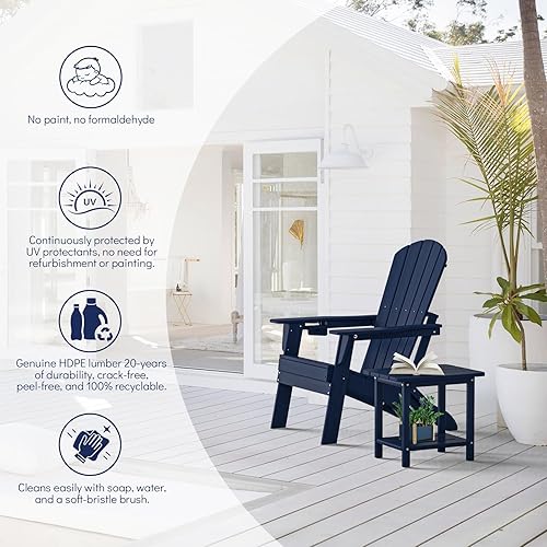 Miniatura 5 de Plawdlik Silla plegable Adirondack, probada por SGS, con textura de madera y portavasos, resistente a todo tipo de clima, de HDPE, cómoda, para