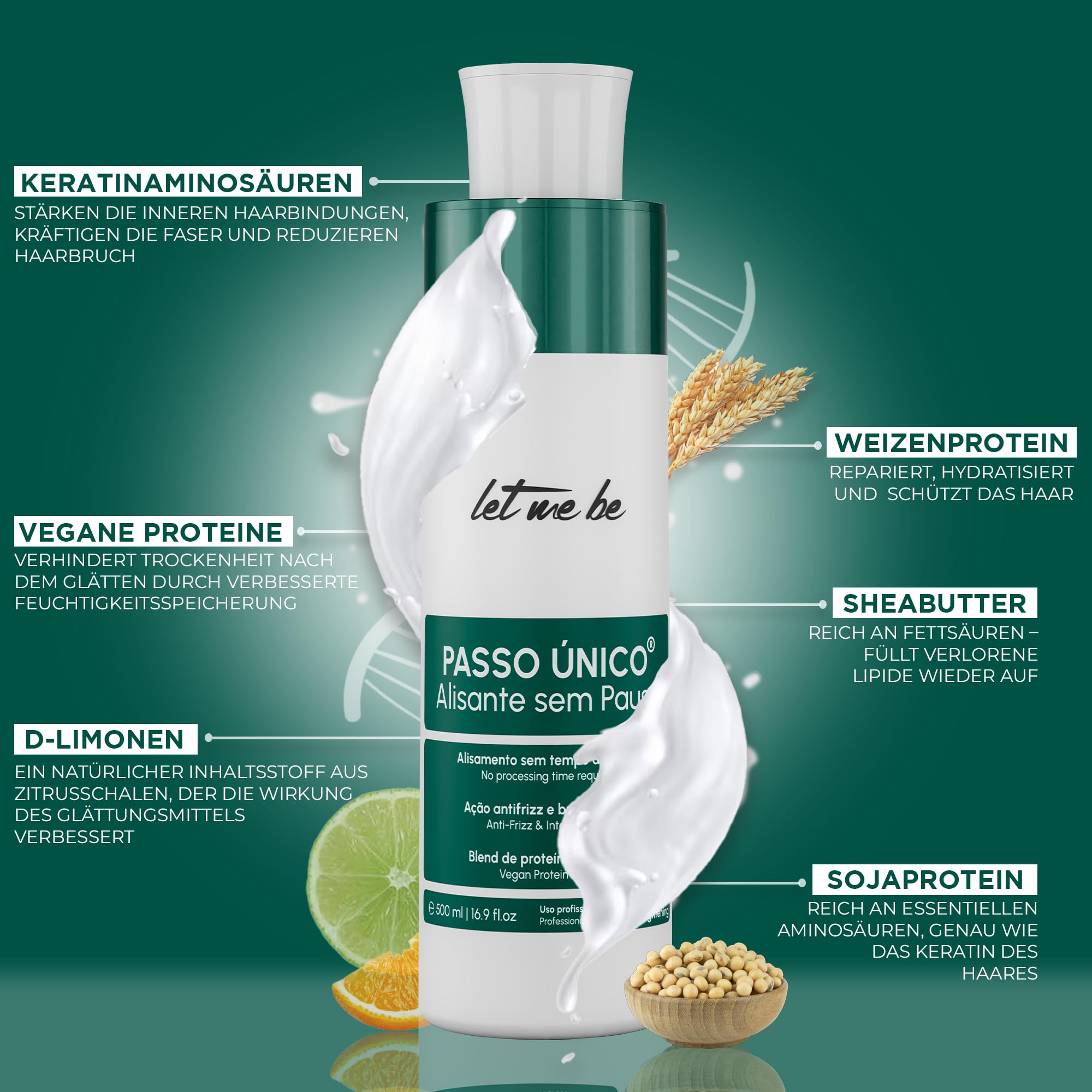 Let Me Be – NEUES BRASILIANISCHES GLÄTTUNGSPRODUKT OHNE WARTEZEIT! Vegan & Formaldehydfrei, Keratin Haarglättung mit Aminosäuren, hydrolysiertem Keratin, Anti-Frizz Pflege - 500ml