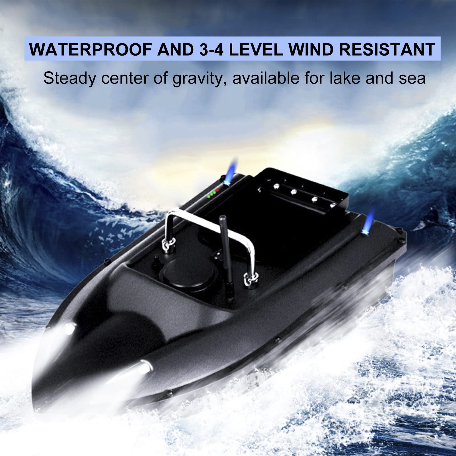 Barco Cebador Carpfishing, Barco Cebador Pesca de Control Remoto 500M de Crucero de Velocidad Fija, Barco de Cebo de Pesca con Luz de Nocturna LED, Carga de 1,5 kg,Rojo,12000mAh