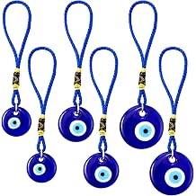 6Pcs Blue Evil Eye Glass Hanging Pendant Turkish Evil Eye Decor Ornament Greek Amulet Car Charm Car Accessories Wall Decor for Good Luck Protection Wedding Christmas Easter Party Favor