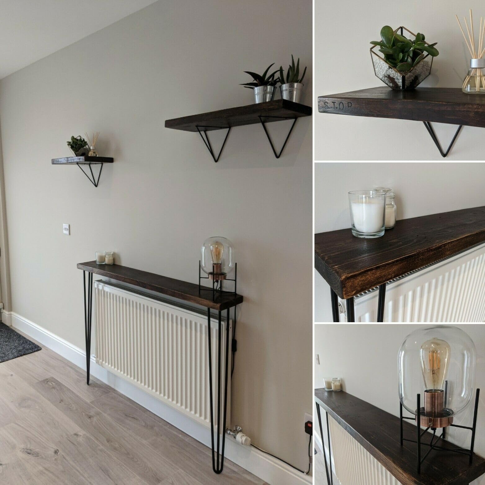 Urban Reclamation Buttermere Rustic Console Table with Hairpin Legs | Reclaimed Scaffold Board Hallway Table | Handmade Radiator Cover Made from Solid Wood (Jacobean, 120cm)