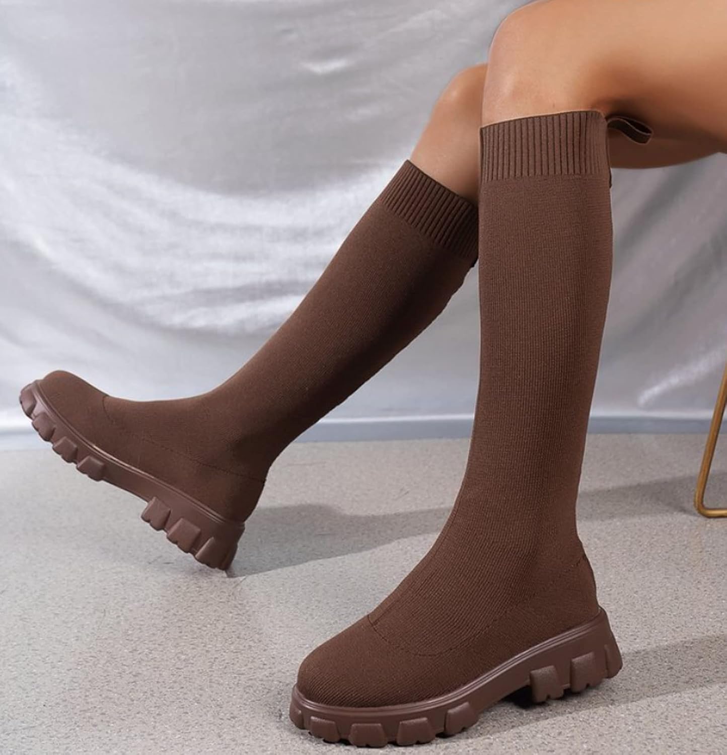 OTMYIGO Women Boots Over The Knee Socks Shoes 2023 Winter Stretch Sock Boots Over The Knee Boots Womens