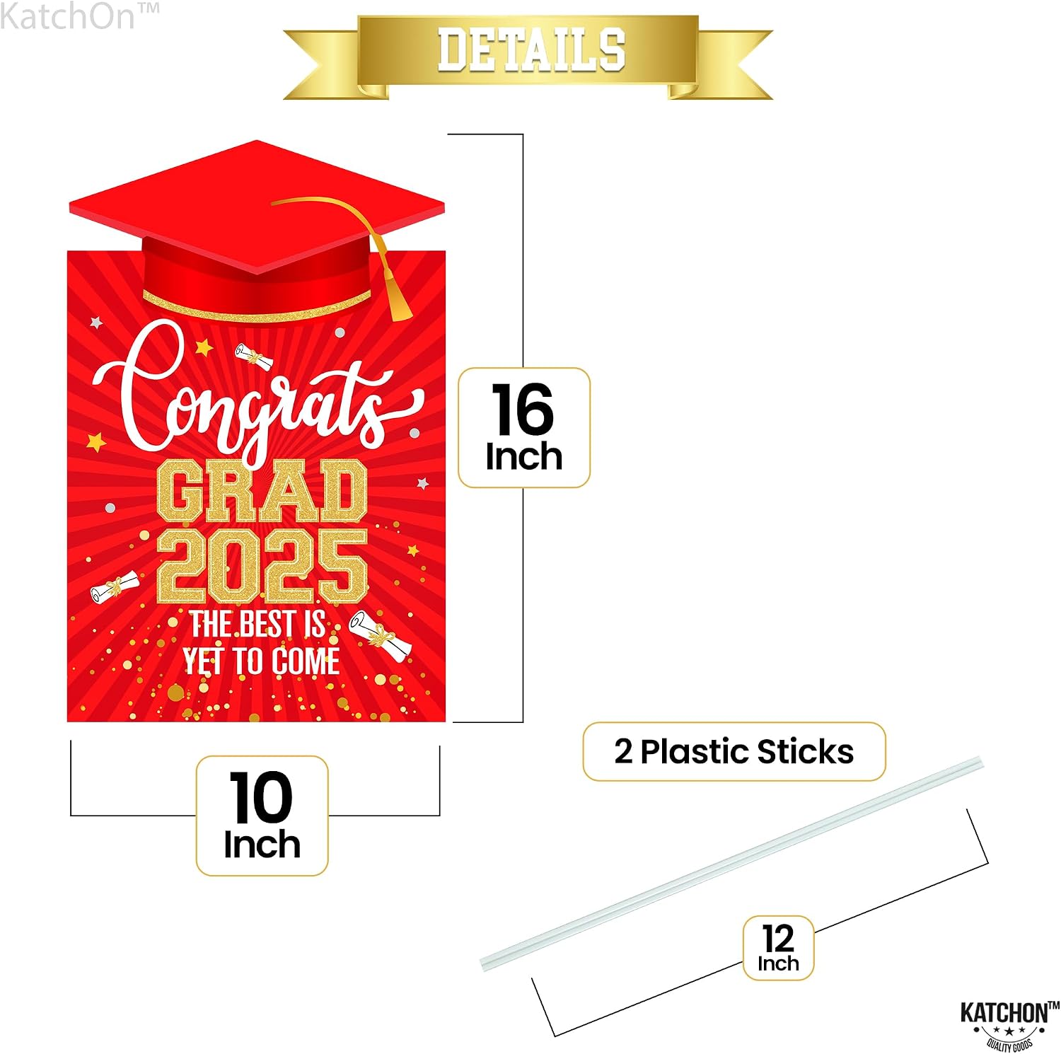 KatchOn, Congrats Grad Yard Sign - 16x10 Inches | Red and Gold Class of 2025 Congrats Yard Sign | Graduation Party Decoration | Congrats Grad Lawn Signs for Graduation Decorations 2025