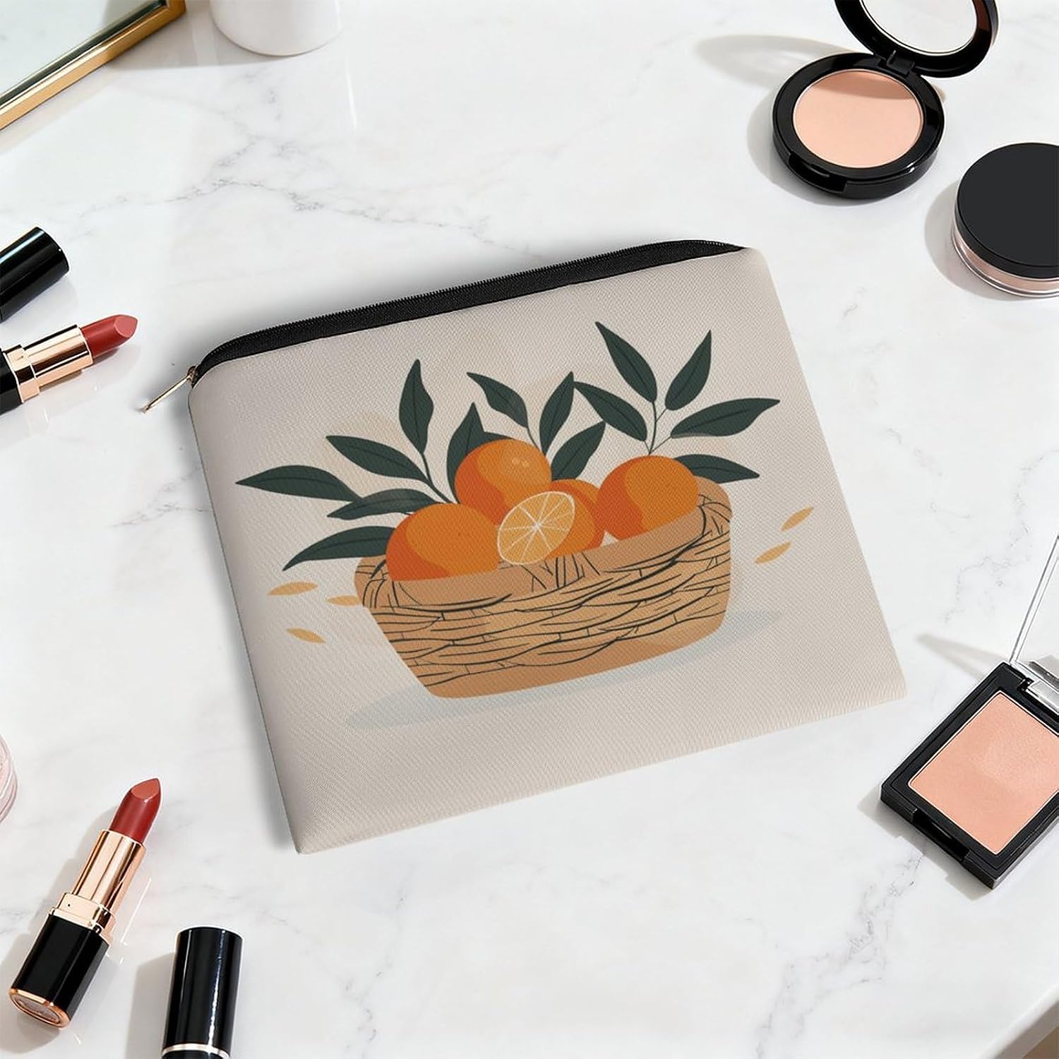 Fruit Basket Polyester Handheld Makeup Pouch, Zipper DIY Blank Storage Bag for Travel Daily Use image 5