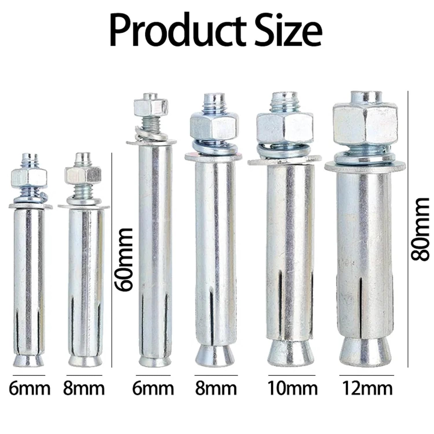 Hollow Door Anchors 20PCS M6 M8 M10 M12 Hex Standoffs Expansion Bolts Metal Tube Pipes Self Tapping Screws Drilling Plugs Wall Sleeve Anchors(8x60mm)