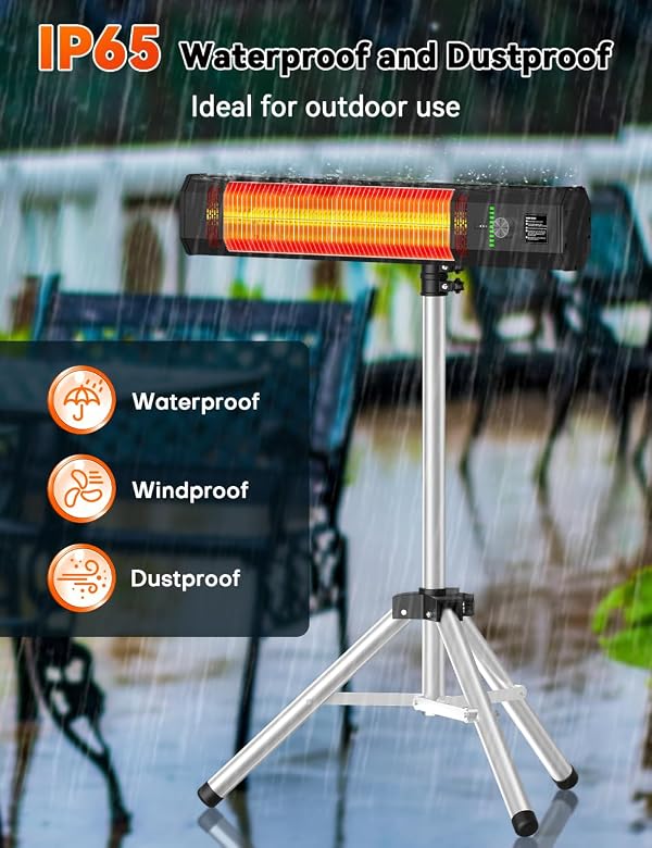 HETRAROOT 1500W Outdoor Heaters for Patio with 9 Heating Levels, IP65 Waterproof, 9H Timer, 25FT Remote Electric Patio Heaters for Outdoor Use, Tip-Over & Overheat Protection for Home, Office, Garage by HETRAROOT - Image 9