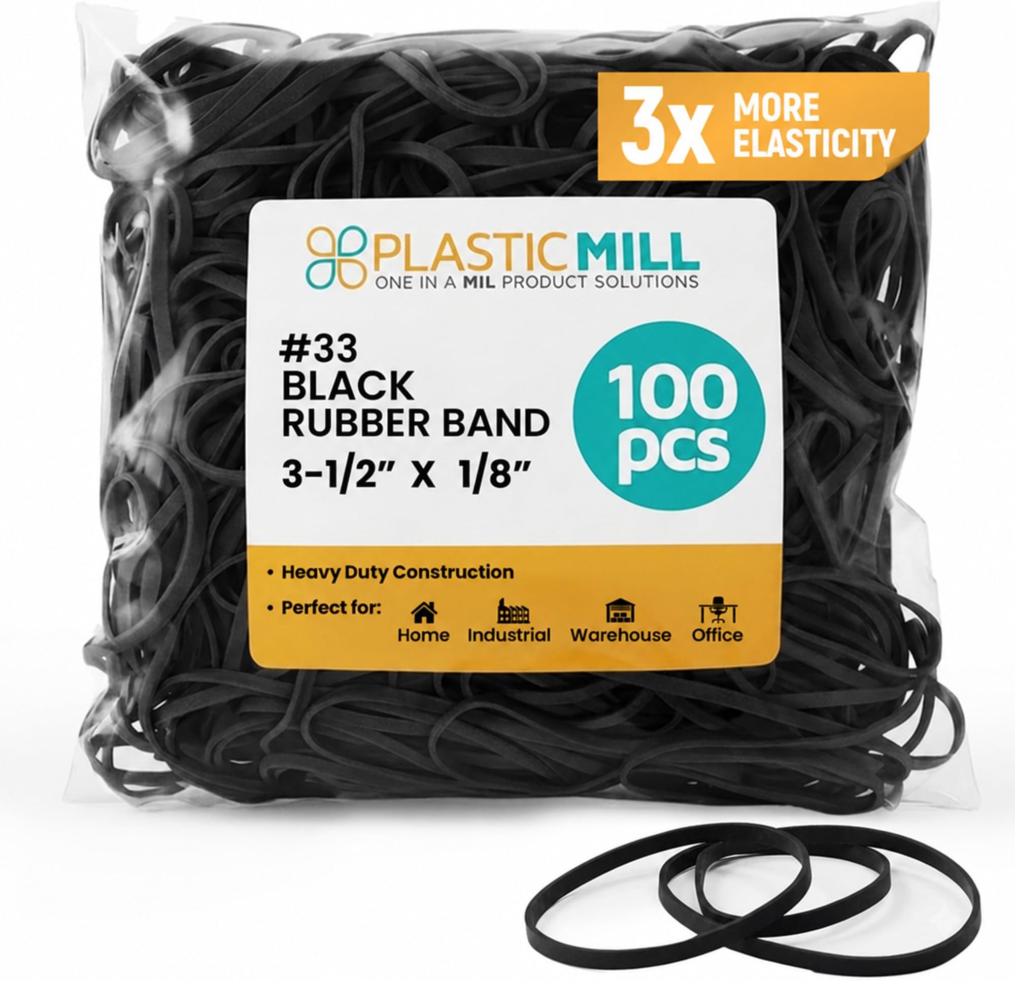 Colored Rubber Bands, Size 33, Black/UV Rated - 100-Pack