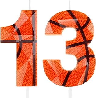 3D Basketball Number 13 Birthday Candles Orange 13th Happy Birthday Candle Premium Wax & 3D Diamond Design Basketball Themed Cake Topper Decorations for Boy Girl Kid Party Celebration Supplie