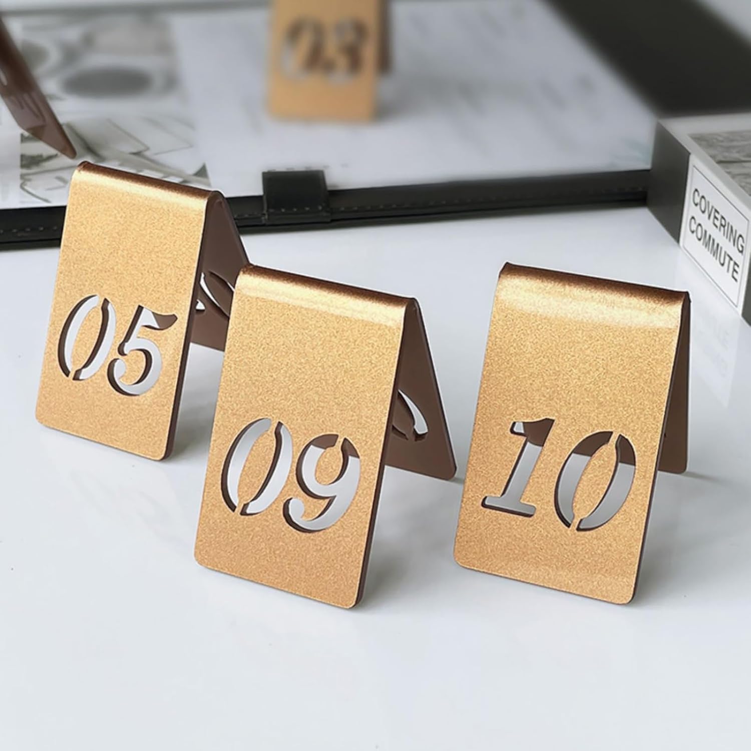 Double Sided Wedding Table Numbers Self-Standing, Reception Number Stands Signs, Double Sided, for Food Service Cafes Bars Wedding Reception Gatherings, Acrylic Tent Table Numbers 1-20(6-10,5*8cm)