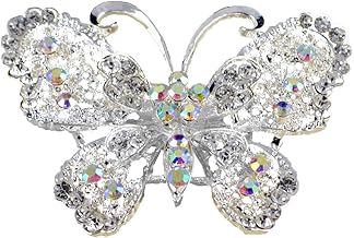 Jays Jewellery Large Silver White Filigree Butterfly CZ Diamante Rhinestone Crystal Brooch pin