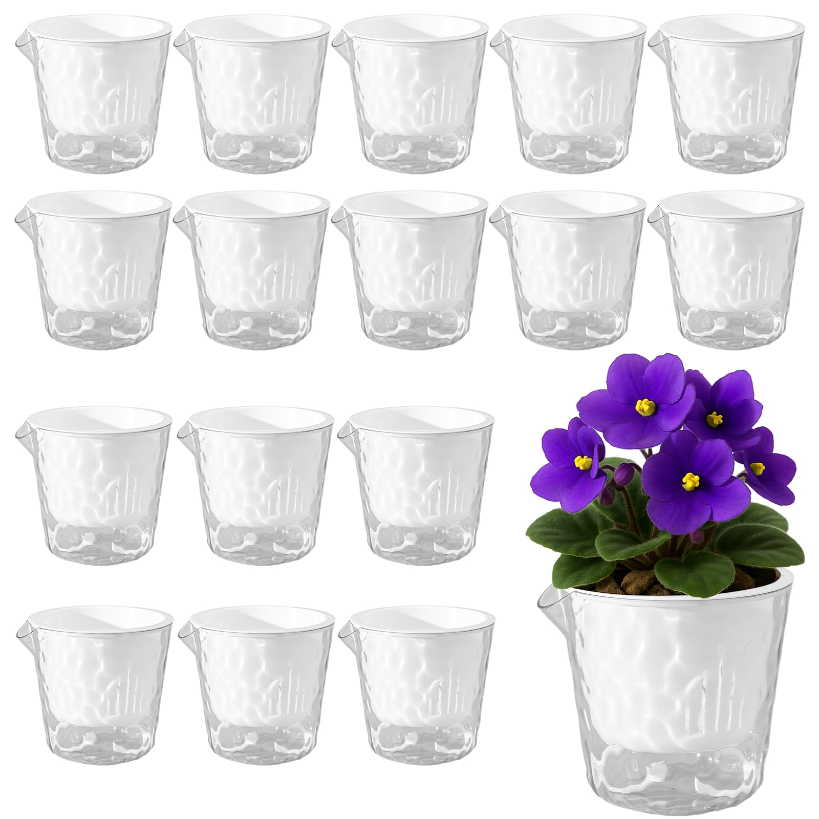 4.6 Inch Self Watering Plant Pots for Indoor Plants 16 Packs African Violet Pot, Self Watering Planters for Herb, Orchid, Devil's Ivy, Flower Houseplant Planters, Clear Plant Pots, White