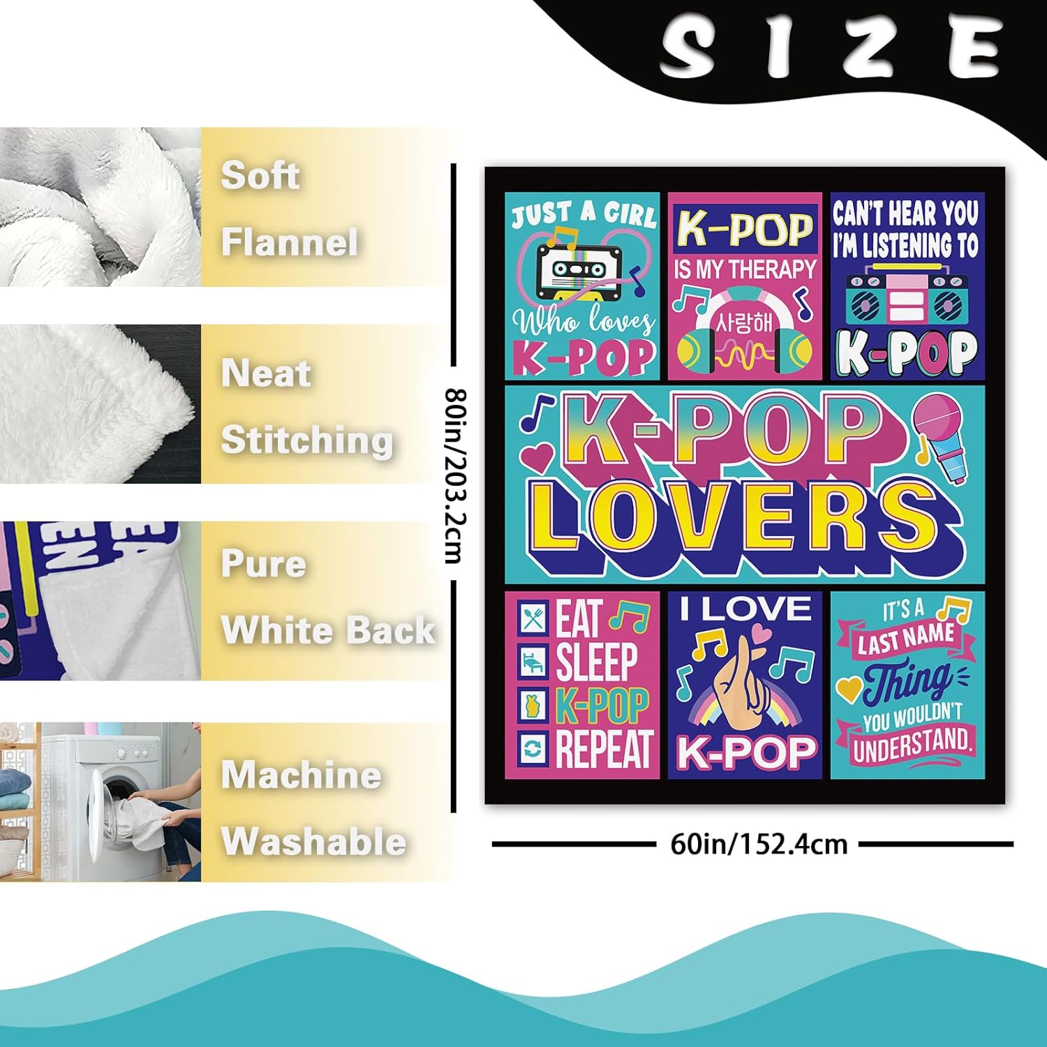 Kpop Gifts for Women Girls Teen Flannel Throw Blanket, Korean Pop Music Present for Korea Friends K-Pop Lovers Fans, Funny Soft Bedding Sofa Blanket Birthday Ideas 60" x 80"